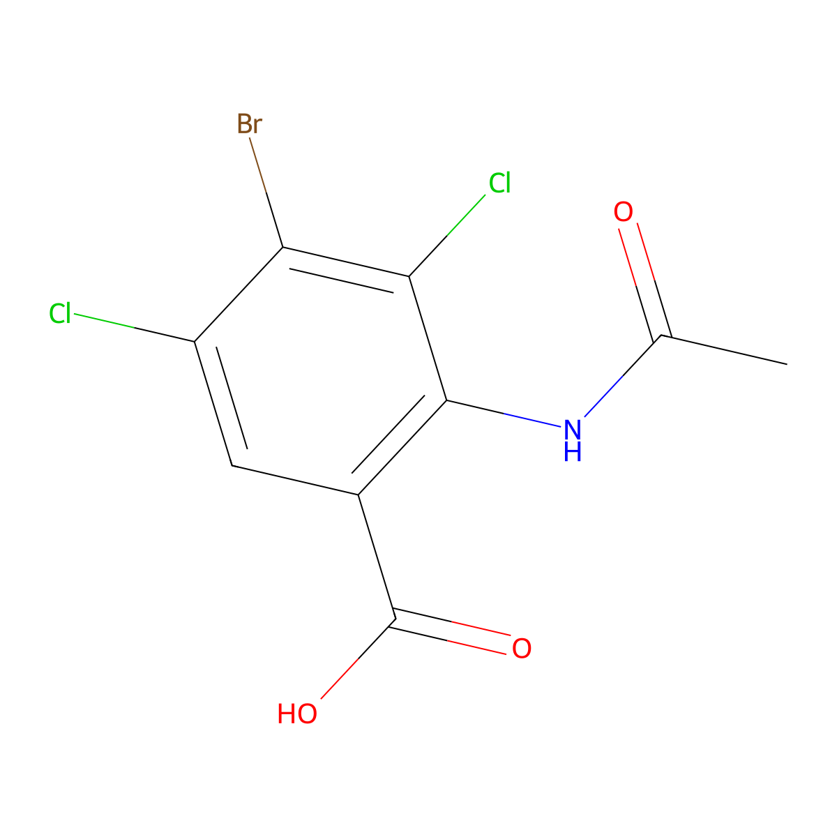 4-Bromo-3,5-dichloro-2-acetamidobenzoic acid molecular structure, CAS 2680728-33-8
