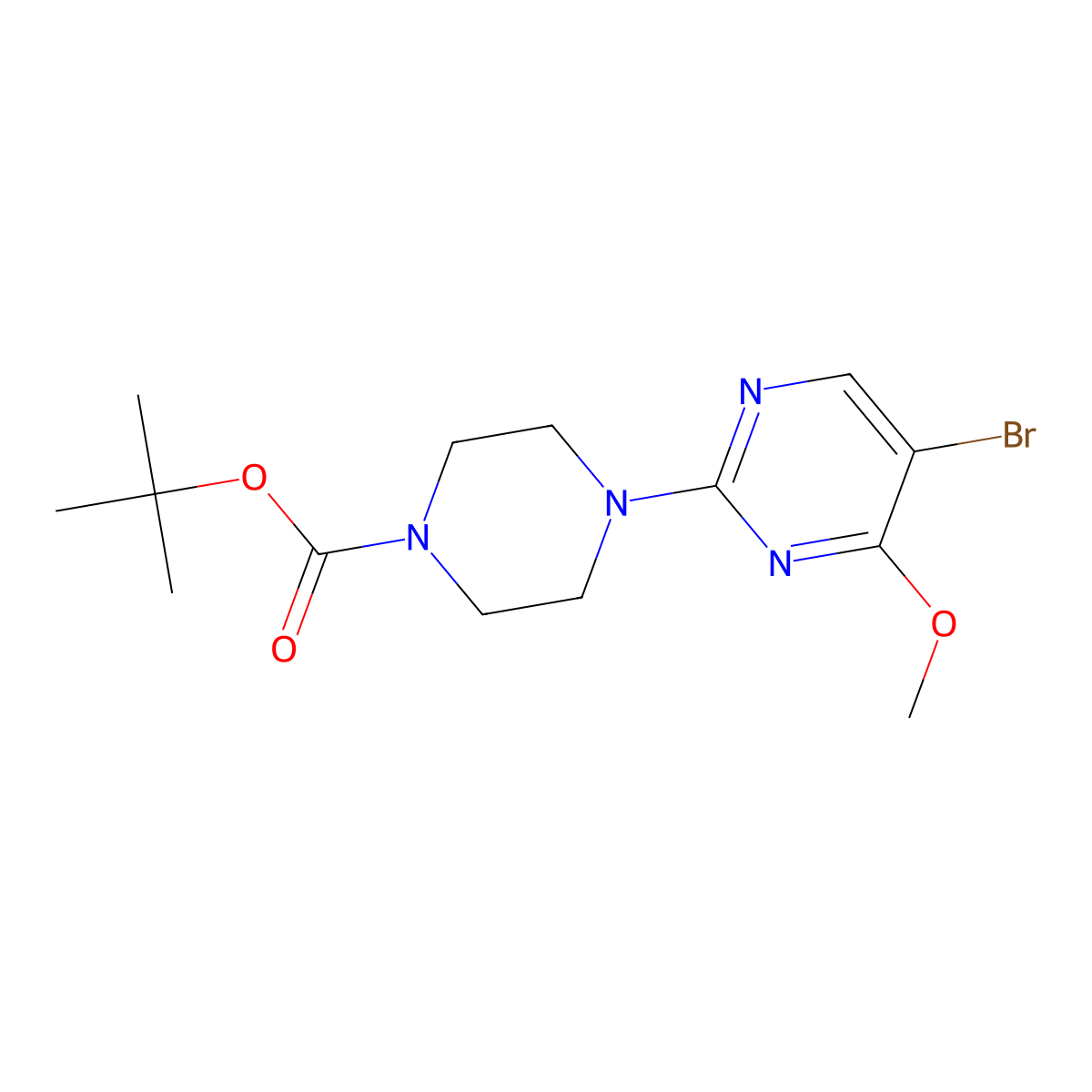 Tert-butyl 4-(5-bromo-4-methoxypyrimidin-2-yl)piperazine-1-carboxylate molecular structure, CAS 2680728-44-1