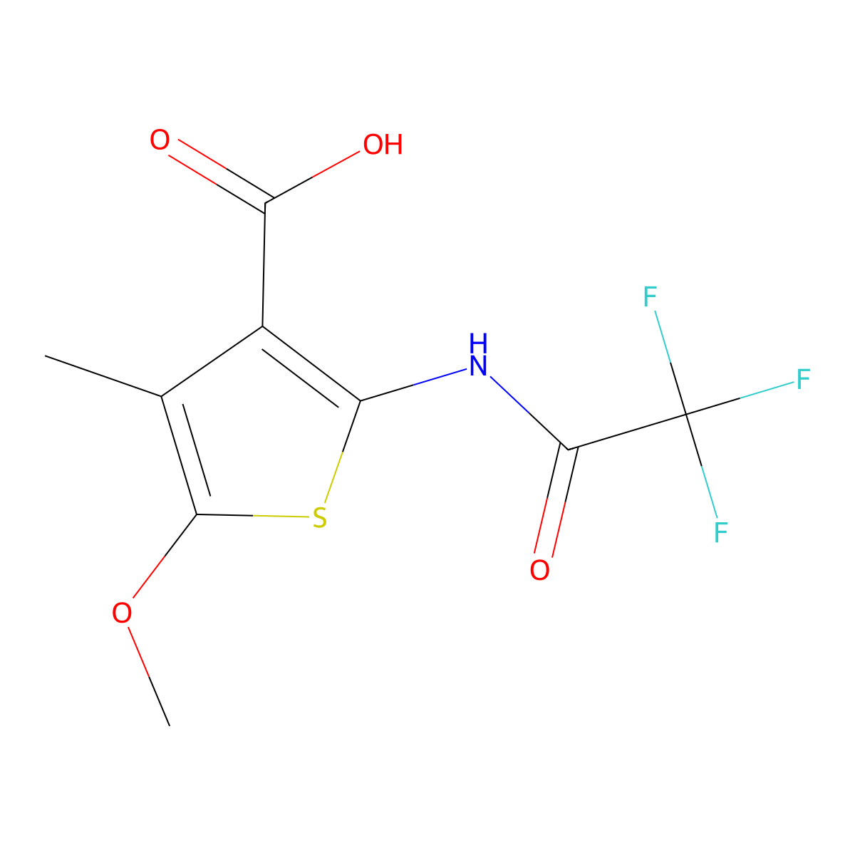 5-Methoxy-4-methyl-2-(2,2,2-trifluoroacetamido)thiophene-3-carboxylic acid molecular structure, CAS 2680728-57-6
