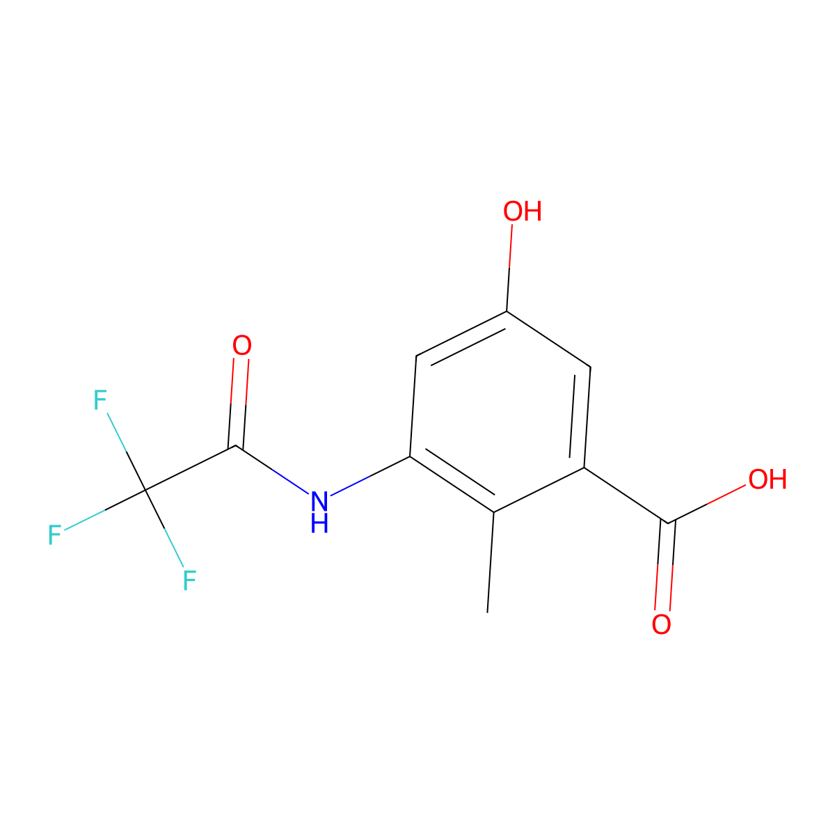 5-Hydroxy-2-methyl-3-(2,2,2-trifluoroacetamido)benzoic acid molecular structure, CAS 2680728-63-4