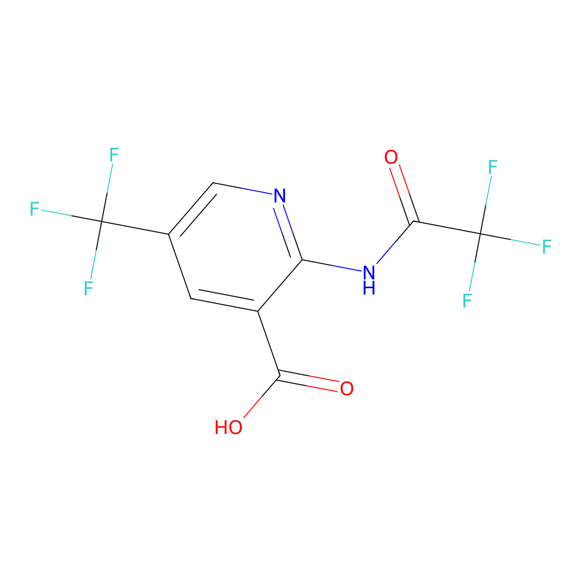 2-(2,2,2-Trifluoroacetamido)-5-(trifluoromethyl)pyridine-3-carboxylic acid molecular structure, CAS 2680728-76-9