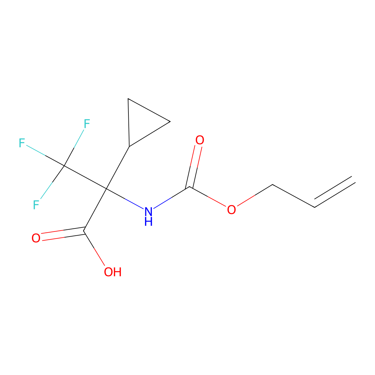 2-Cyclopropyl-3,3,3-trifluoro-2-{[(prop-2-en-1-yloxy)carbonyl]amino}propanoic acid molecular structure, CAS 2680728-84-9