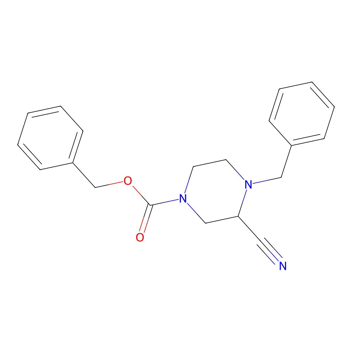 Benzyl 4-benzyl-3-cyanopiperazine-1-carboxylate molecular structure, CAS 2680728-86-1