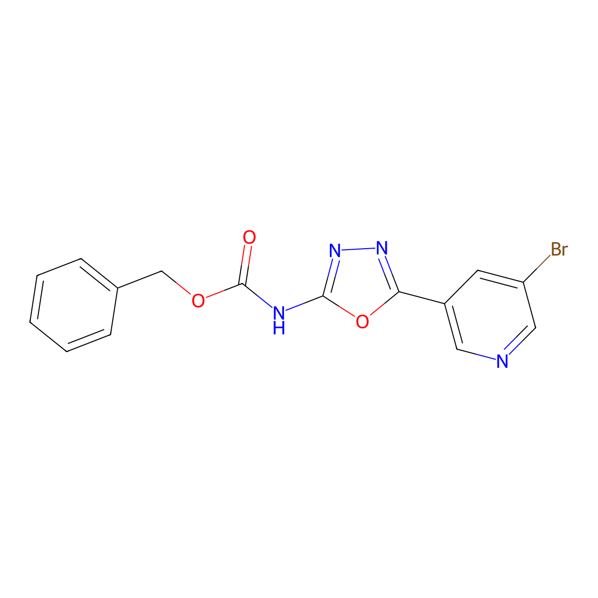 benzyl N-[5-(5-bromopyridin-3-yl)-1,3,4-oxadiazol-2-yl]carbamate molecular structure, CAS 2680728-96-3