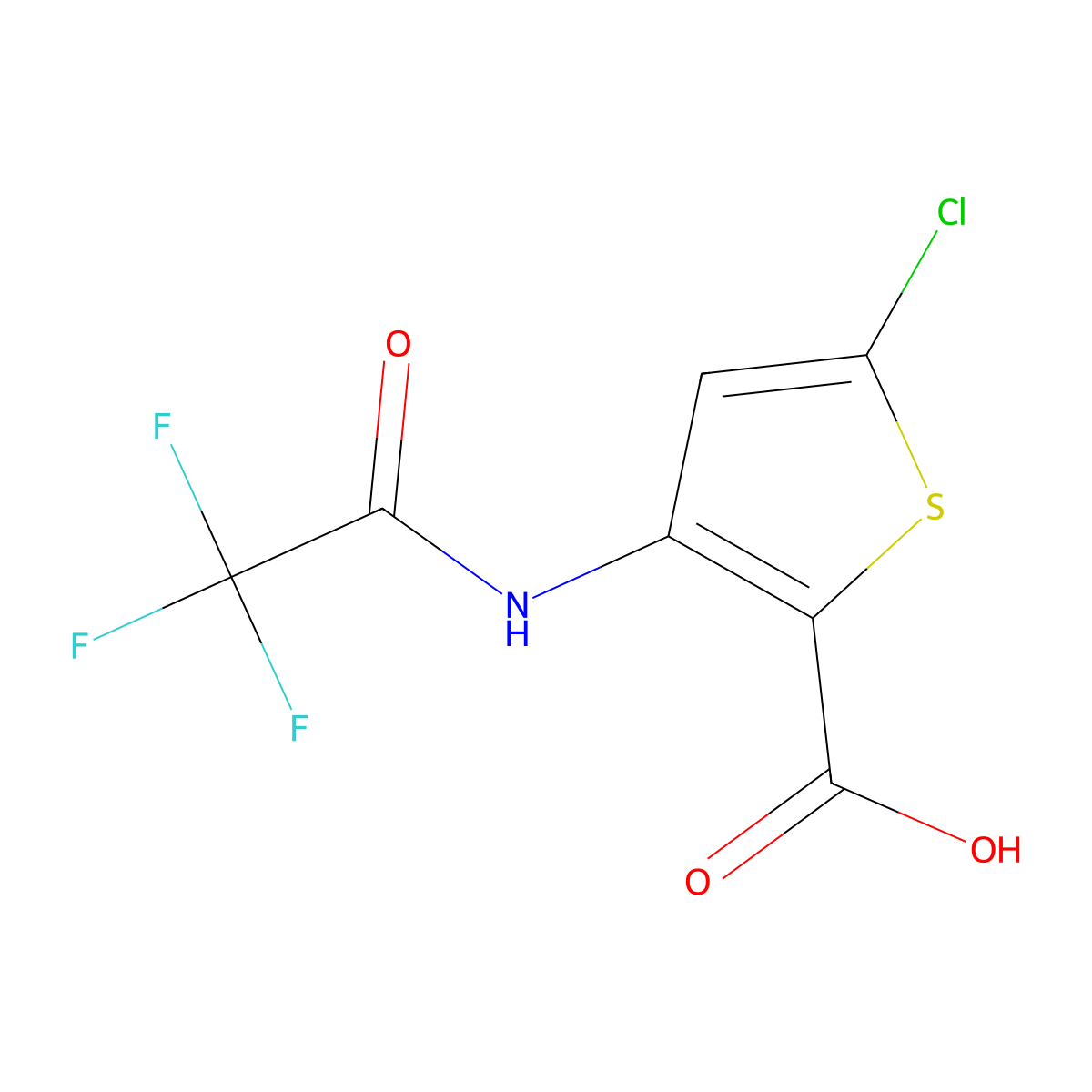 5-Chloro-3-(2,2,2-trifluoroacetamido)thiophene-2-carboxylic acid molecular structure, CAS 2680729-01-3