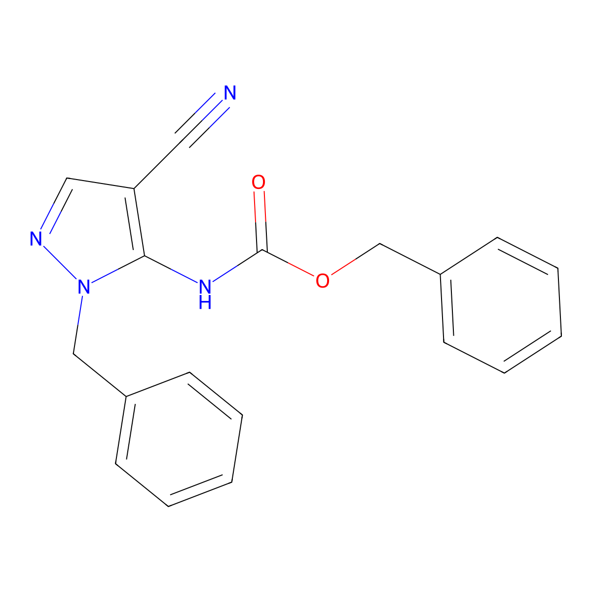 benzyl N-(1-benzyl-4-cyano-1H-pyrazol-5-yl)carbamate molecular structure, CAS 2680729-09-1