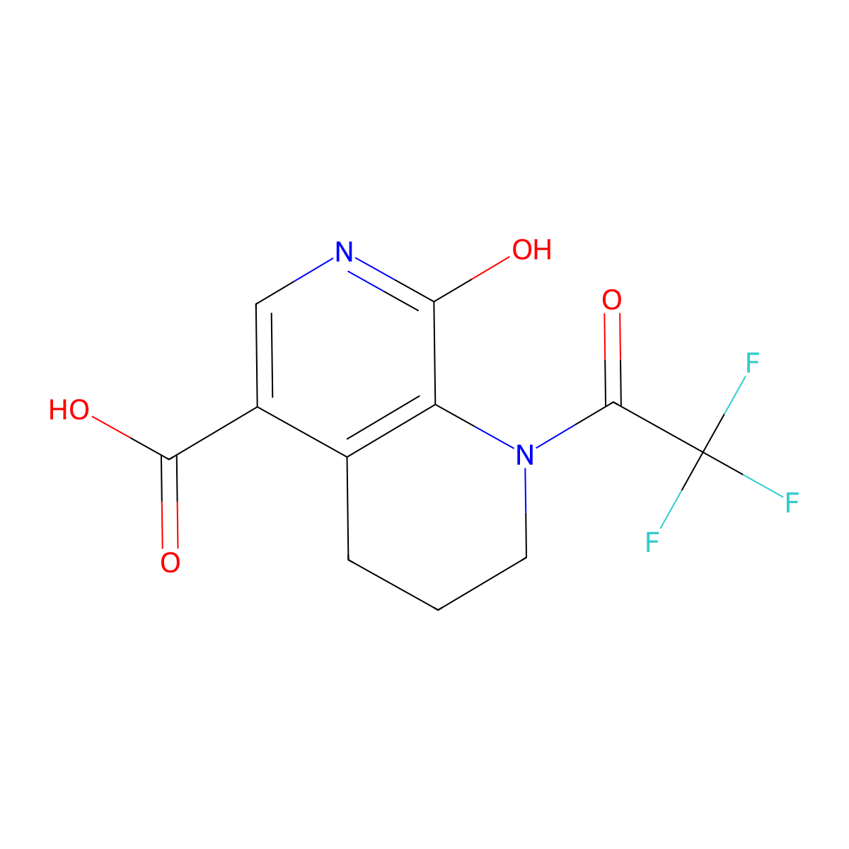8-Hydroxy-1-(2,2,2-trifluoroacetyl)-1,2,3,4-tetrahydro-1,7-naphthyridine-5-carboxylic acid molecular structure, CAS 2680729-33-1