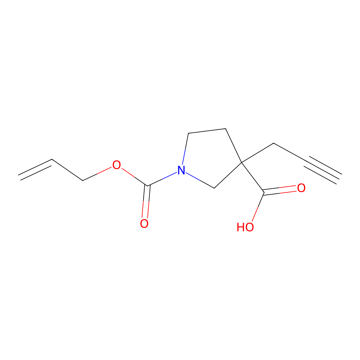 1-[(Prop-2-en-1-yloxy)carbonyl]-3-(prop-2-yn-1-yl)pyrrolidine-3-carboxylic acid molecular structure, CAS 2680729-38-6