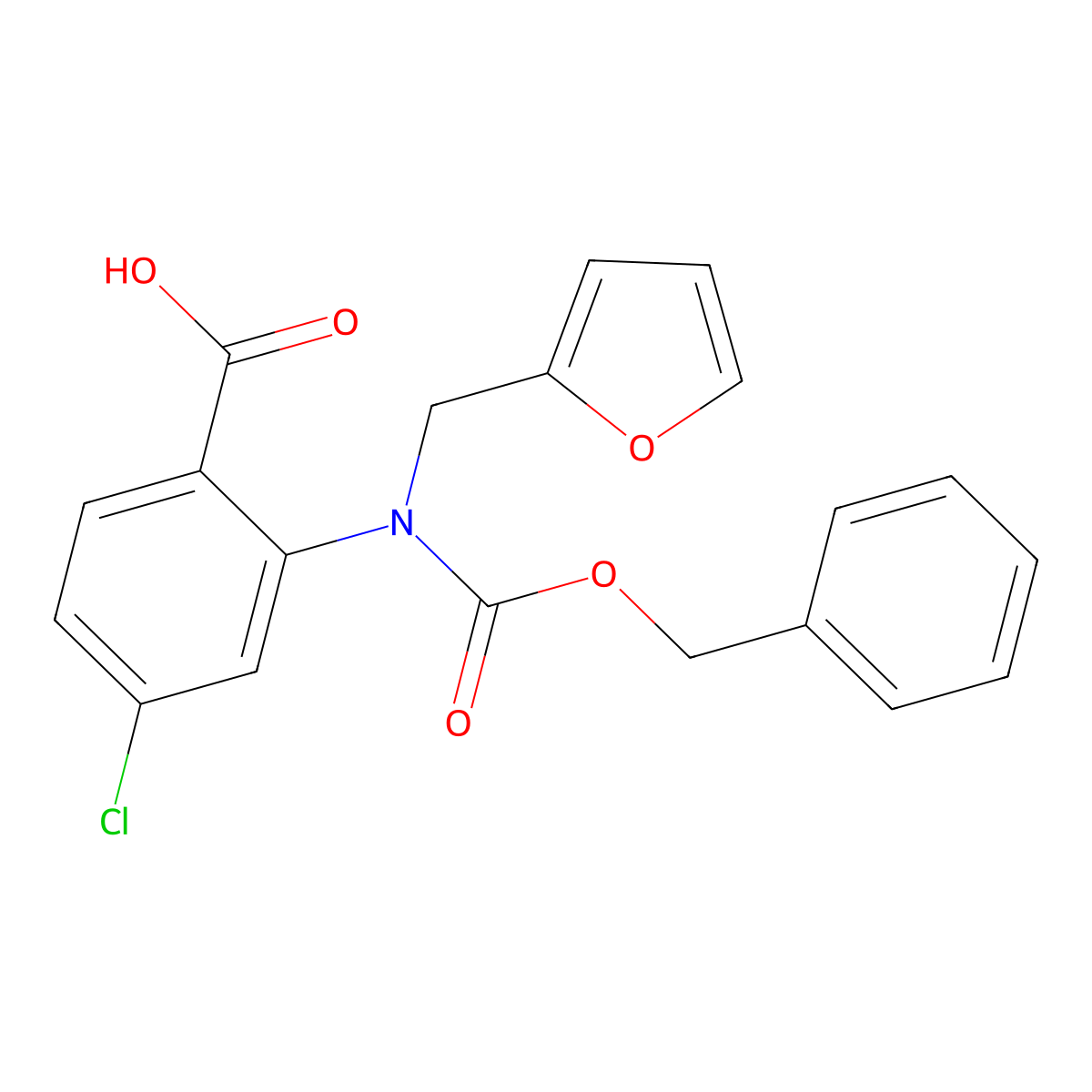 2-{[(Benzyloxy)carbonyl][(furan-2-yl)methyl]amino}-4-chlorobenzoic acid molecular structure, CAS 2680729-42-2