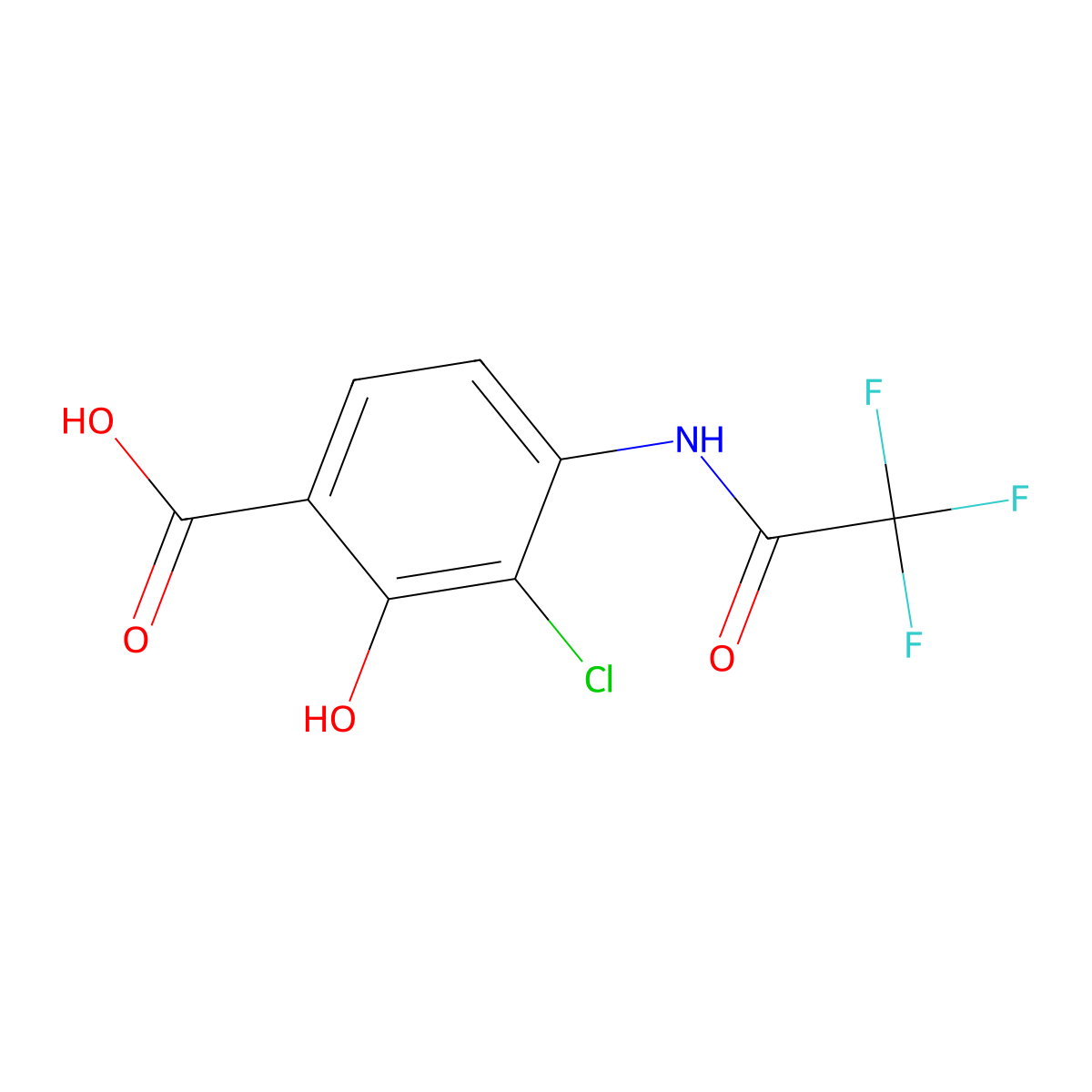 3-Chloro-2-hydroxy-4-(2,2,2-trifluoroacetamido)benzoic acid molecular structure, CAS 2680729-46-6