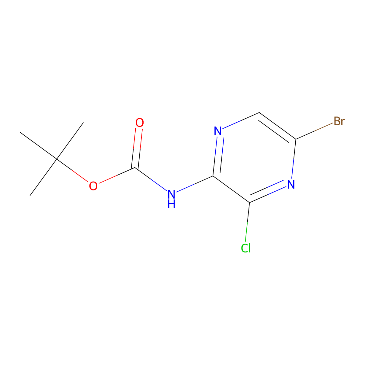 tert-butyl N-(5-bromo-3-chloropyrazin-2-yl)carbamate molecular structure, CAS 2680729-48-8