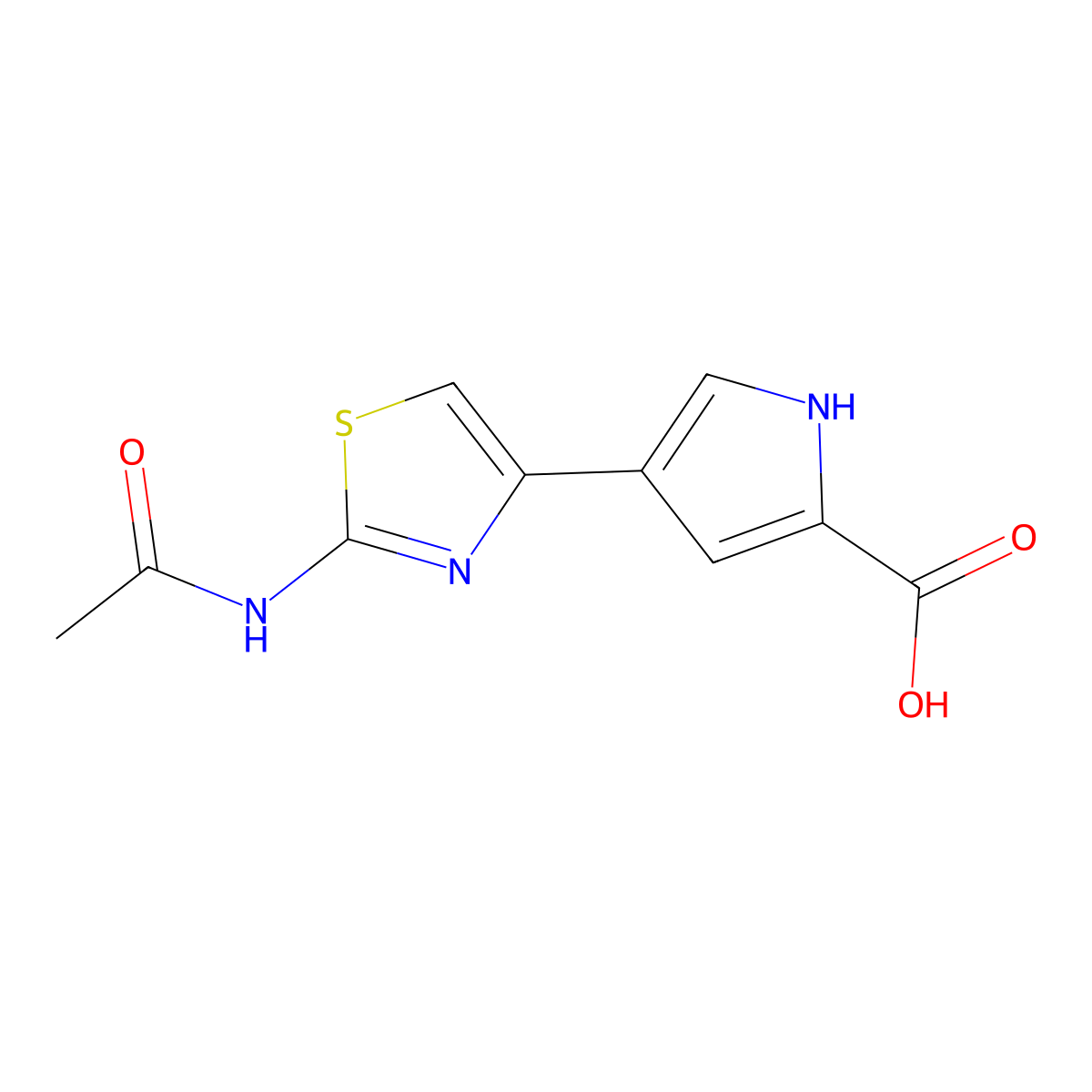 4-(2-acetamido-1,3-thiazol-4-yl)-1H-pyrrole-2-carboxylic acid molecular structure, CAS 2680729-54-6