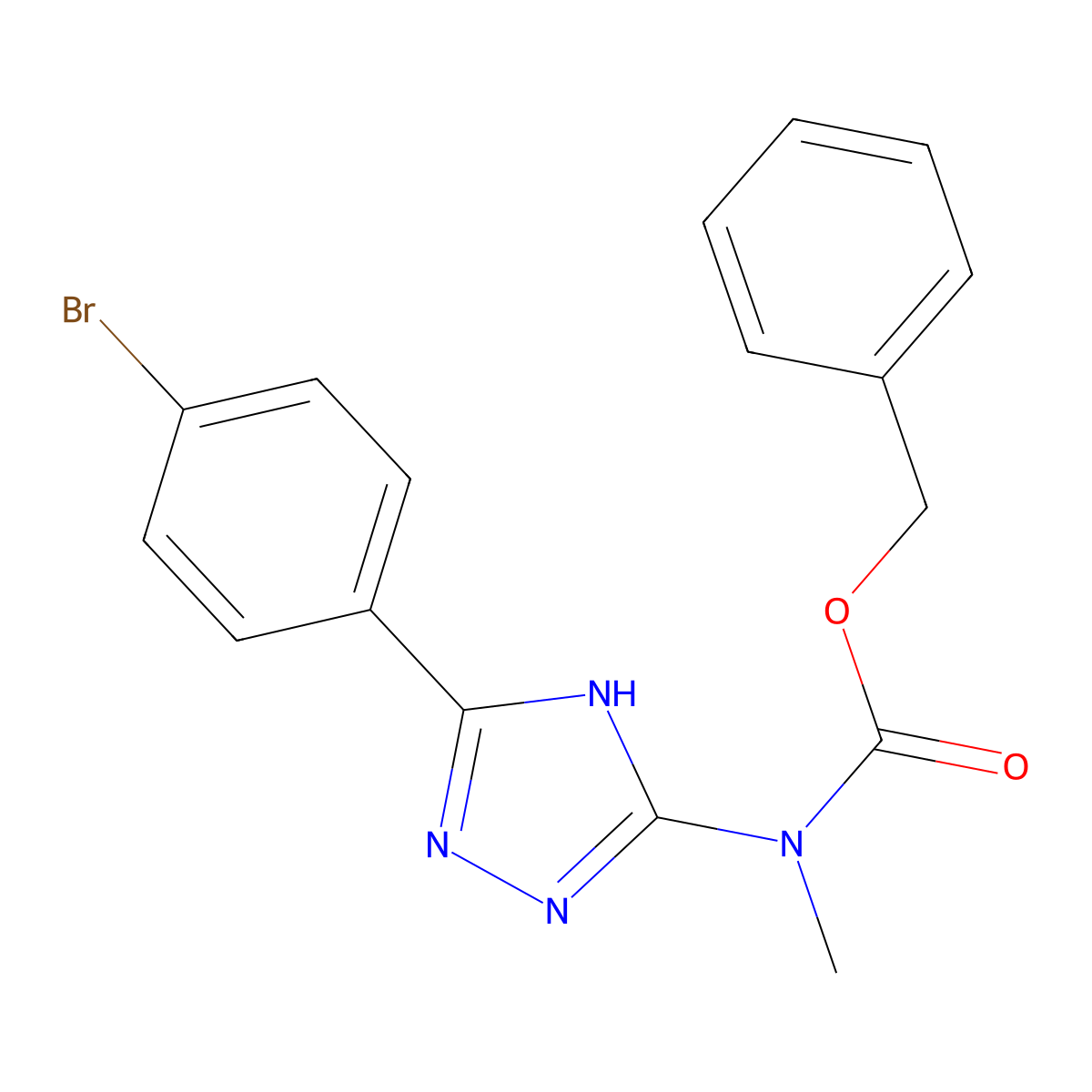 benzyl N-[5-(4-bromophenyl)-4H-1,2,4-triazol-3-yl]-N-methylcarbamate molecular structure, CAS 2680729-61-5