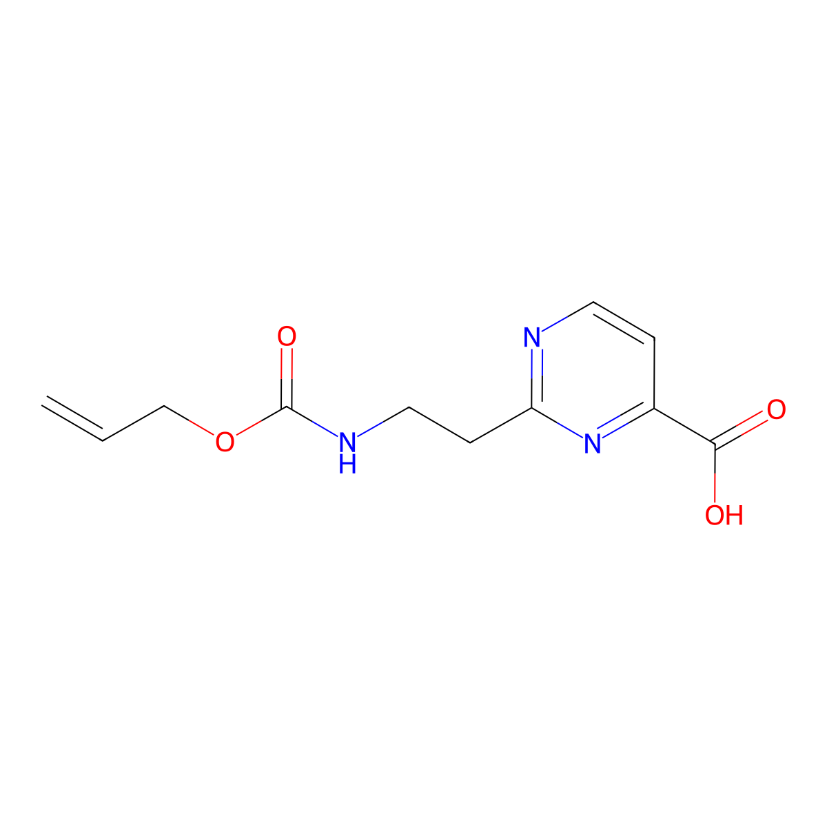 2-(2-{[(Prop-2-en-1-yloxy)carbonyl]amino}ethyl)pyrimidine-4-carboxylic acid molecular structure, CAS 2680729-67-1