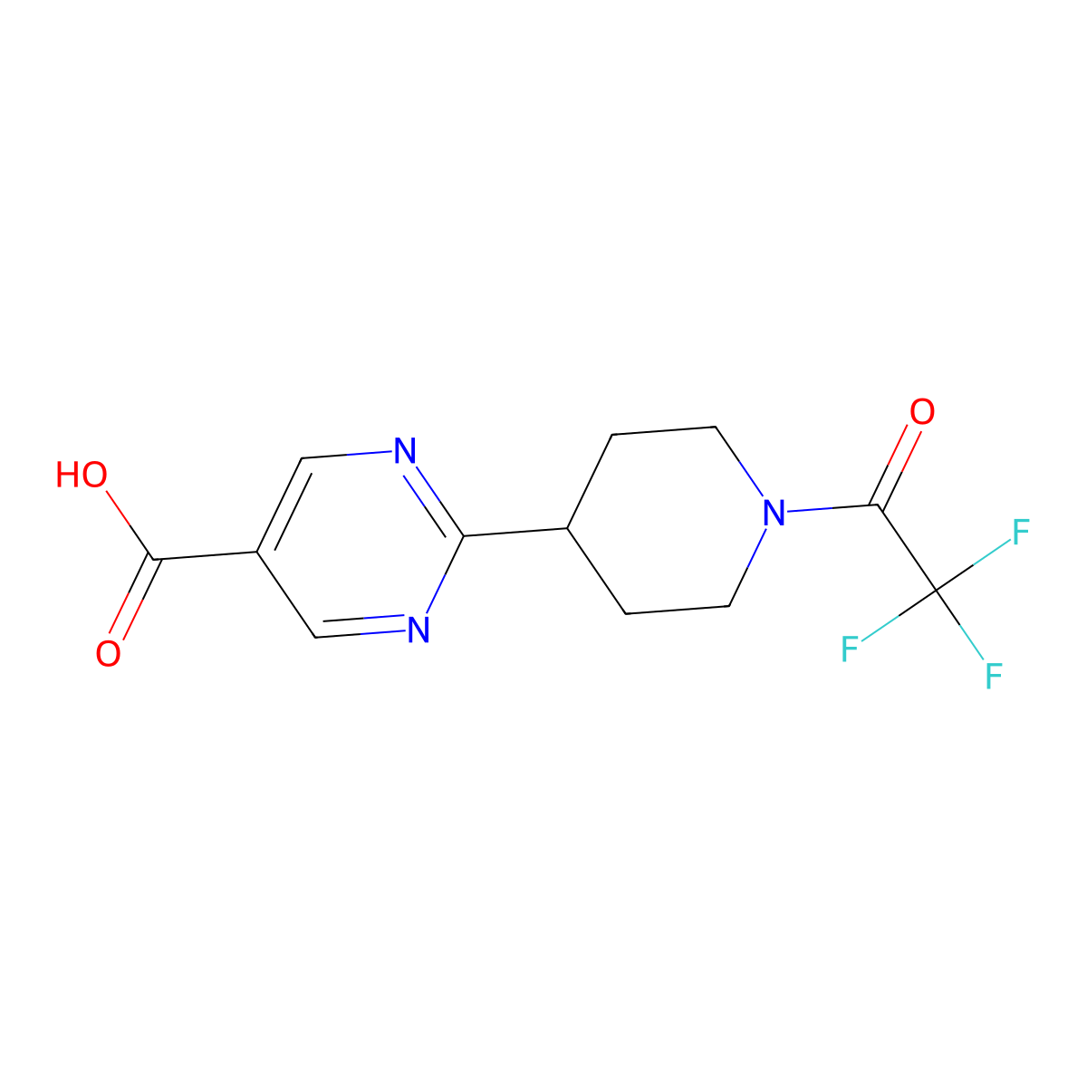 2-[1-(2,2,2-Trifluoroacetyl)piperidin-4-yl]pyrimidine-5-carboxylic acid molecular structure, CAS 2680729-80-8