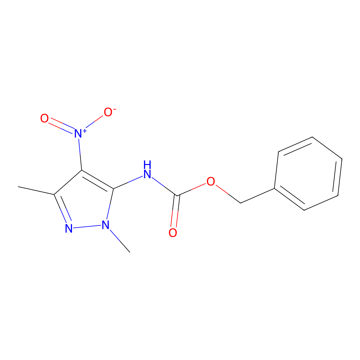 benzyl N-(1,3-dimethyl-4-nitro-1H-pyrazol-5-yl)carbamate molecular structure, CAS 2680729-93-3