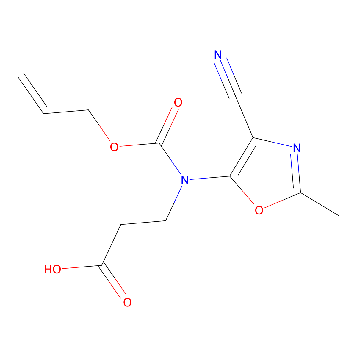 3-[(4-Cyano-2-methyl-1,3-oxazol-5-yl)[(prop-2-en-1-yloxy)carbonyl]amino]propanoic acid molecular structure, CAS 2680730-11-2