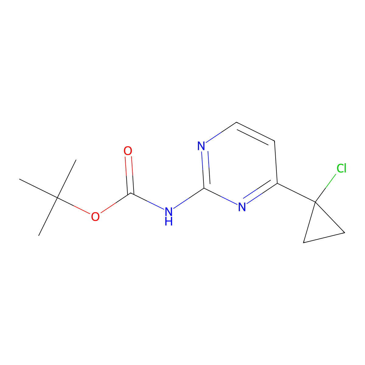 tert-butyl N-[4-(1-chlorocyclopropyl)pyrimidin-2-yl]carbamate molecular structure, CAS 2680730-15-6