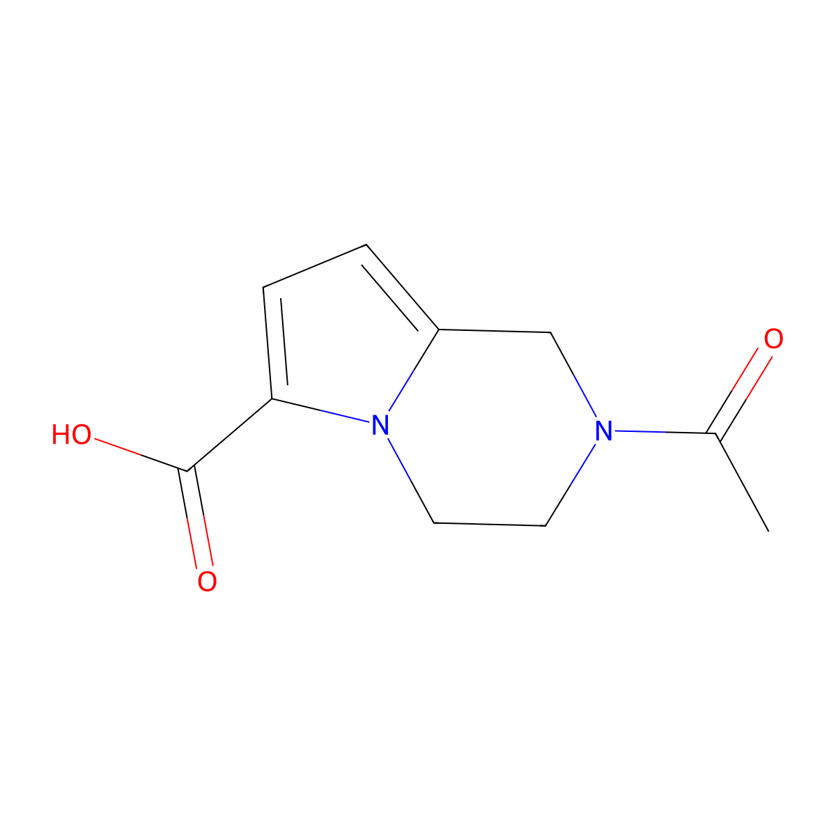 2-acetyl-1H,2H,3H,4H-pyrrolo[1,2-a]pyrazine-6-carboxylic acid molecular structure, CAS 2680730-31-6