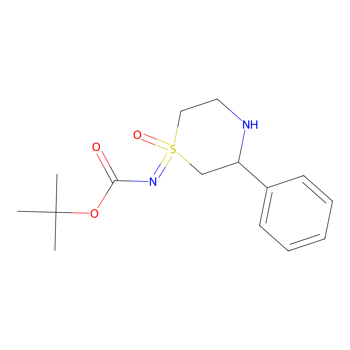 tert-butyl N-(1-oxo-3-phenyl-1lambda6-thiomorpholin-1-ylidene)carbamate molecular structure, CAS 2680730-40-7