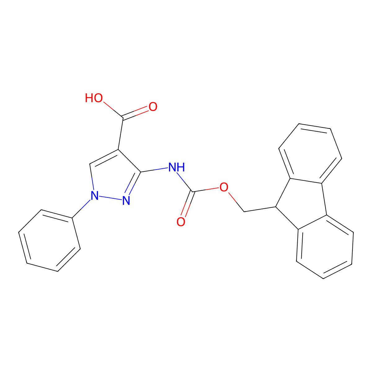3-({[(9H-fluoren-9-yl)methoxy]carbonyl}amino)-1-phenyl-1H-pyrazole-4-carboxylic acid molecular structure, CAS 2680730-48-5