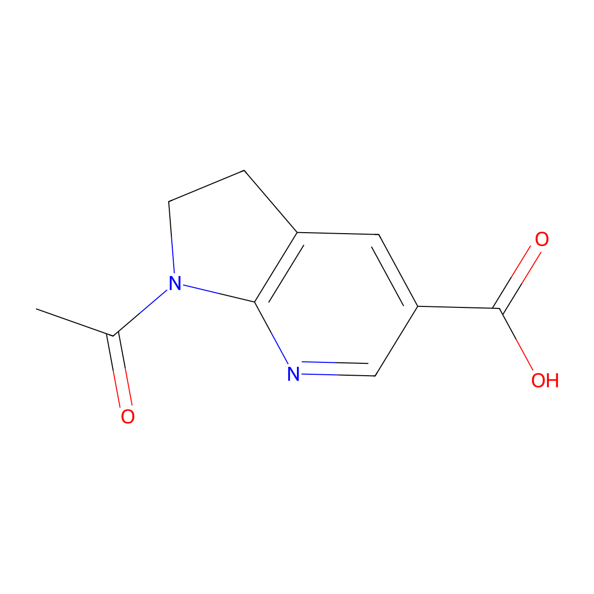 1-acetyl-1H,2H,3H-pyrrolo[2,3-b]pyridine-5-carboxylic acid molecular structure, CAS 2680730-57-6