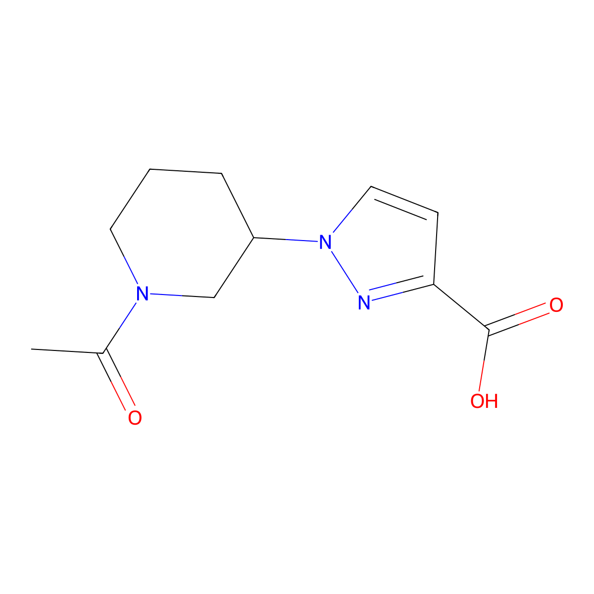 1-(1-acetylpiperidin-3-yl)-1H-pyrazole-3-carboxylic acid molecular structure, CAS 2680730-96-3
