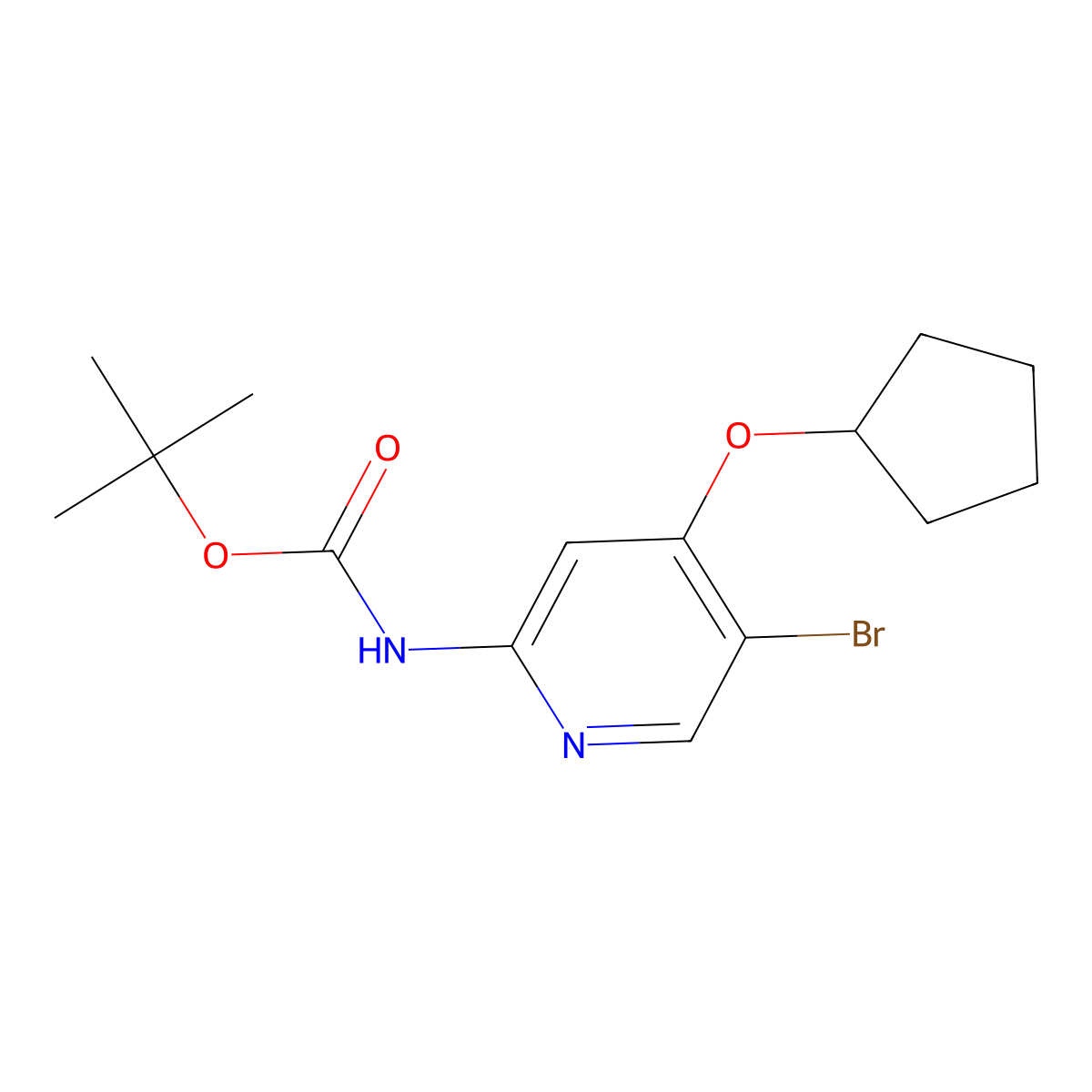 tert-butyl N-[5-bromo-4-(cyclopentyloxy)pyridin-2-yl]carbamate molecular structure, CAS 2680731-15-9