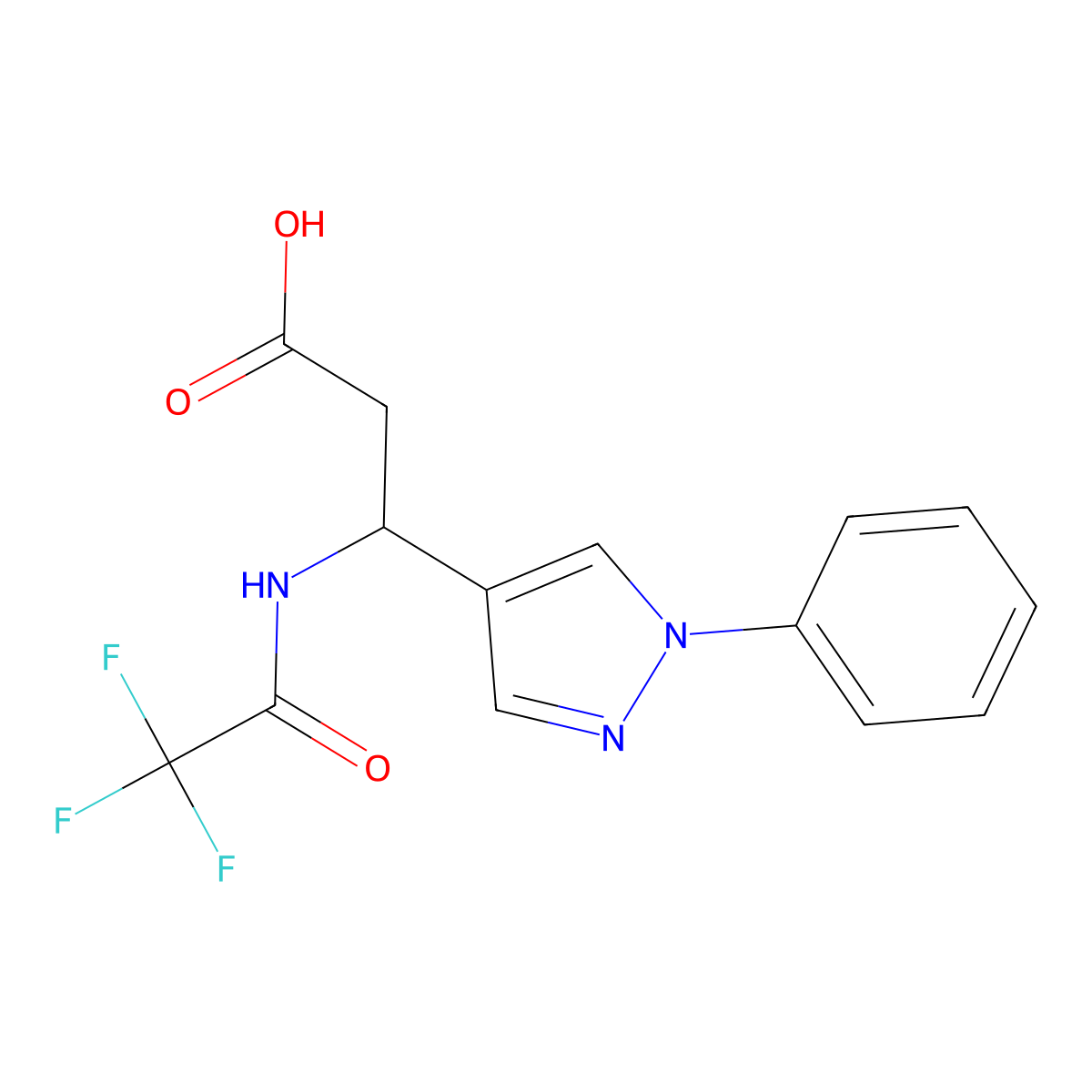 3-(1-phenyl-1H-pyrazol-4-yl)-3-(2,2,2-trifluoroacetamido)propanoic acid molecular structure, CAS 2680731-39-7