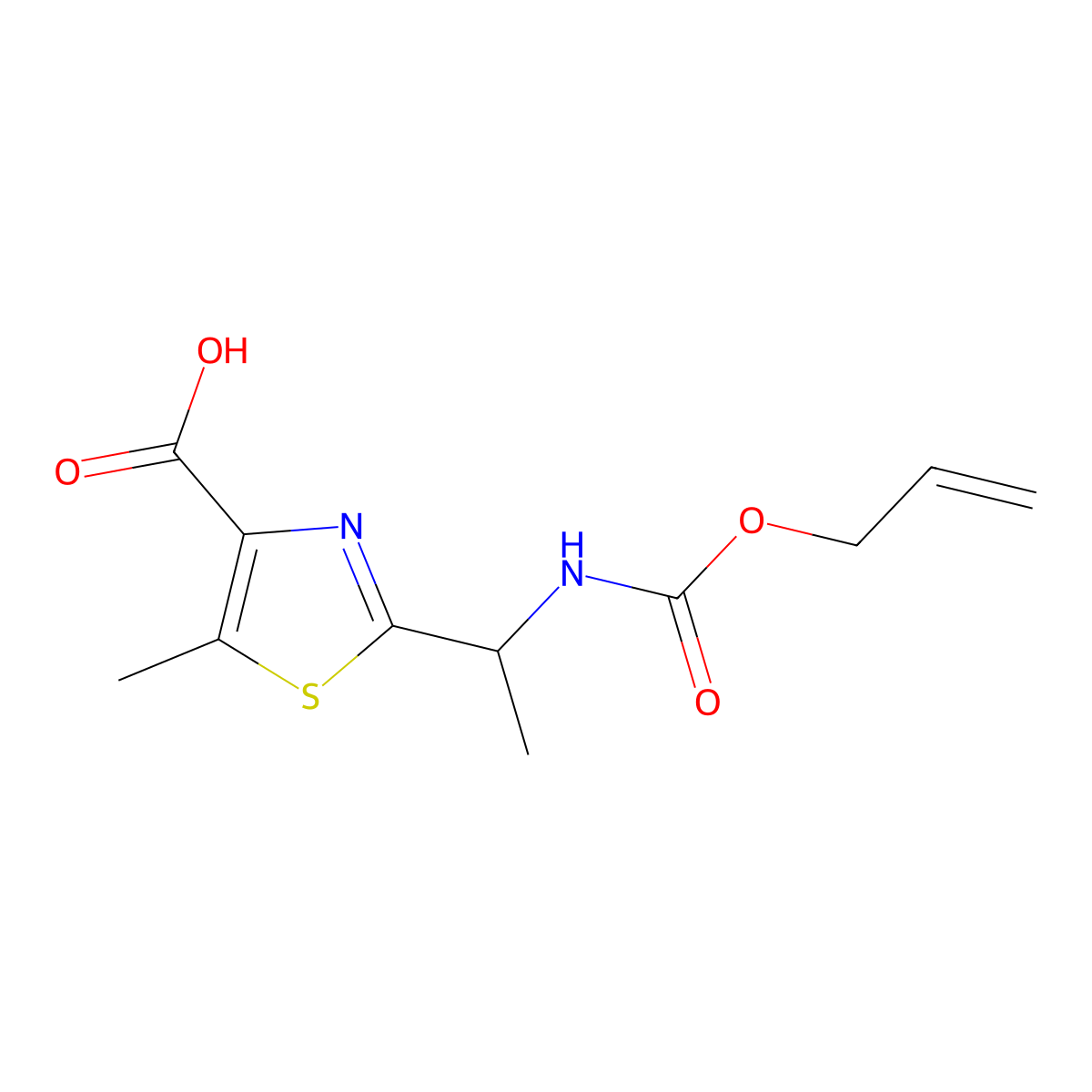 5-Methyl-2-(1-{[(prop-2-en-1-yloxy)carbonyl]amino}ethyl)-1,3-thiazole-4-carboxylic acid molecular structure, CAS 2680731-41-1