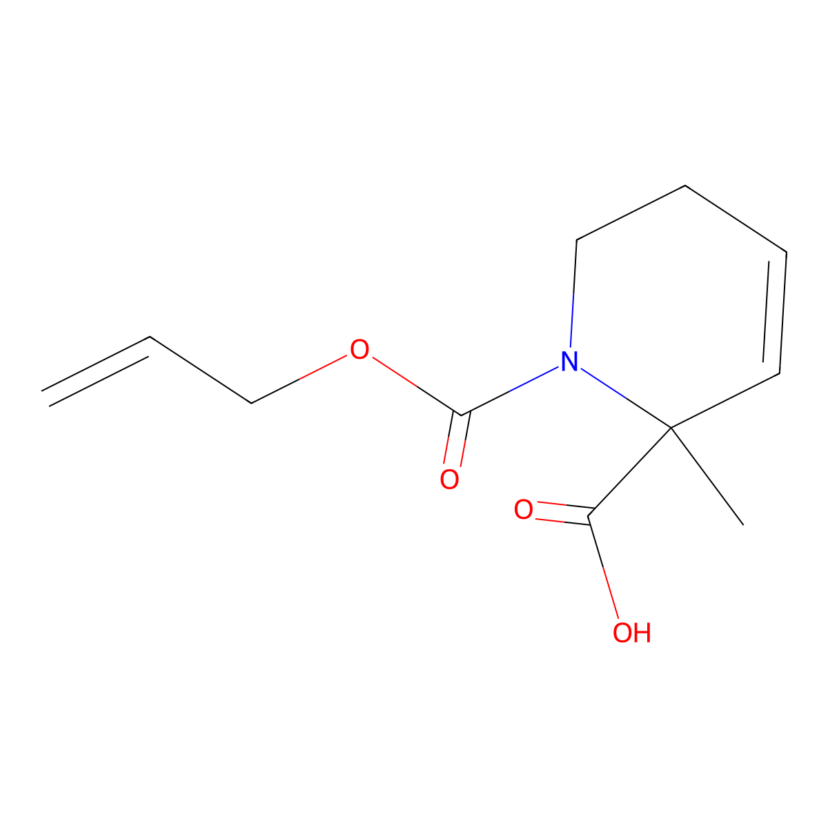 2-Methyl-1-[(prop-2-en-1-yloxy)carbonyl]-1,2,5,6-tetrahydropyridine-2-carboxylic acid molecular structure, CAS 2680731-48-8
