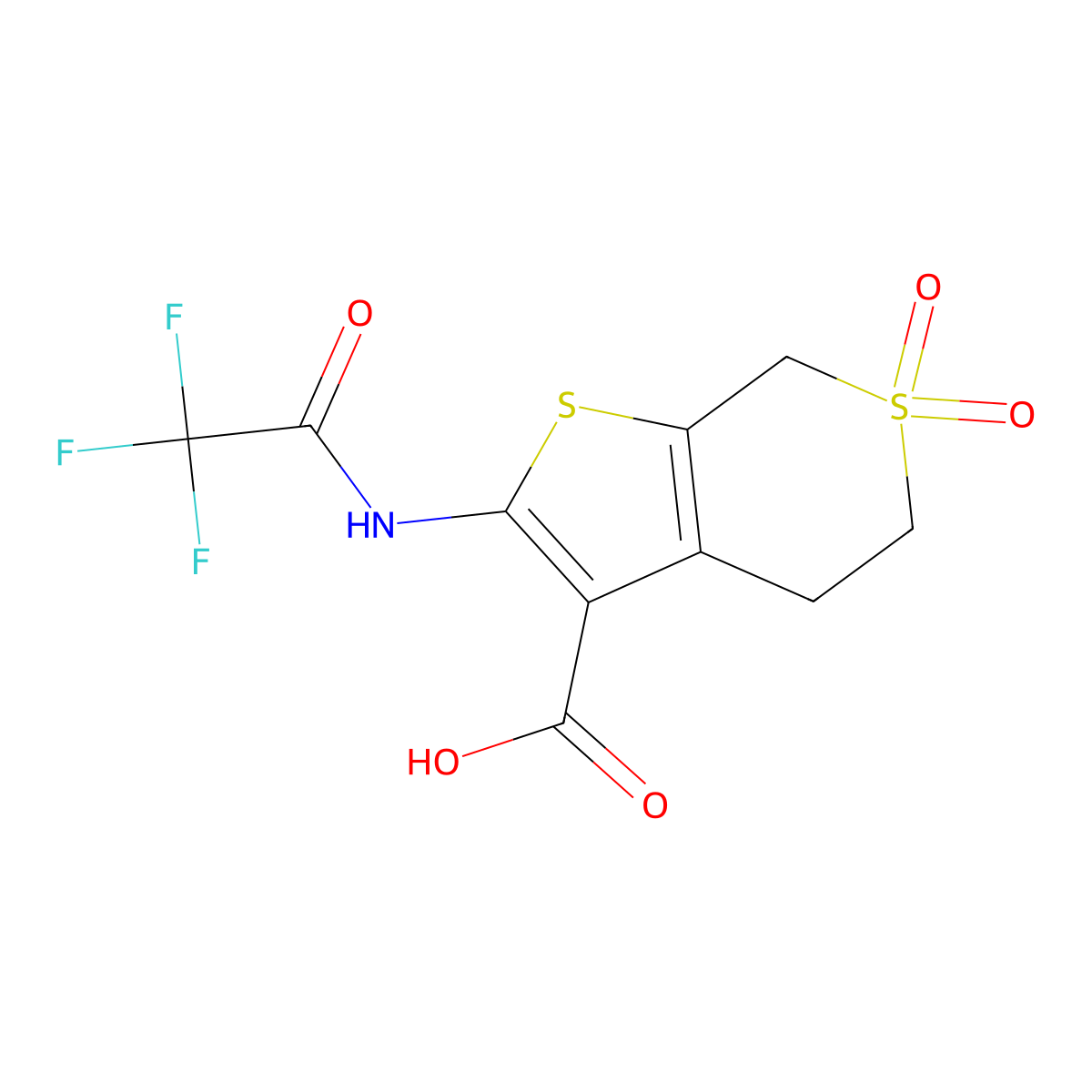 6,6-dioxo-2-(2,2,2-trifluoroacetamido)-4H,5H,7H-6lambda6-thieno[2,3-c]thiopyran-3-carboxylic acid molecular structure, CAS 2680731-60-4