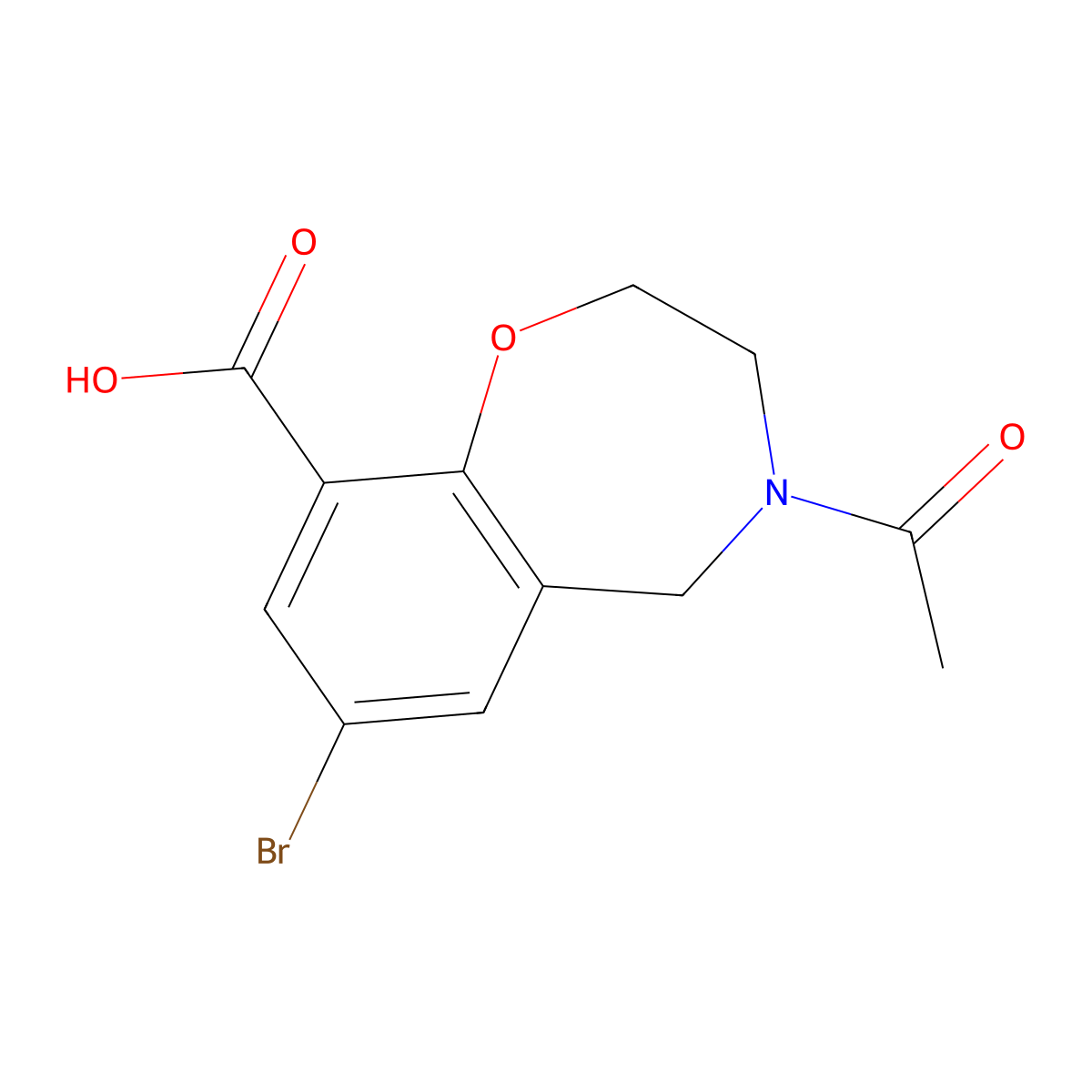 4-Acetyl-7-bromo-2,3,4,5-tetrahydro-1,4-benzoxazepine-9-carboxylic acid molecular structure, CAS 2680731-76-2