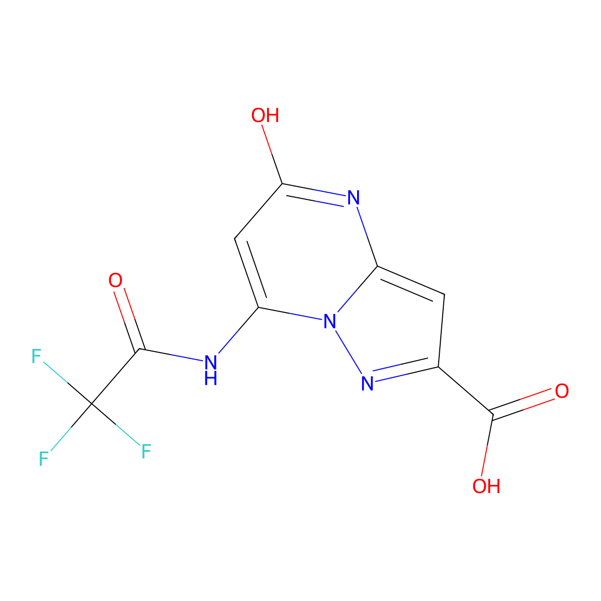5-Hydroxy-7-(2,2,2-trifluoroacetamido)pyrazolo[1,5-a]pyrimidine-2-carboxylic acid molecular structure, CAS 2680731-85-3