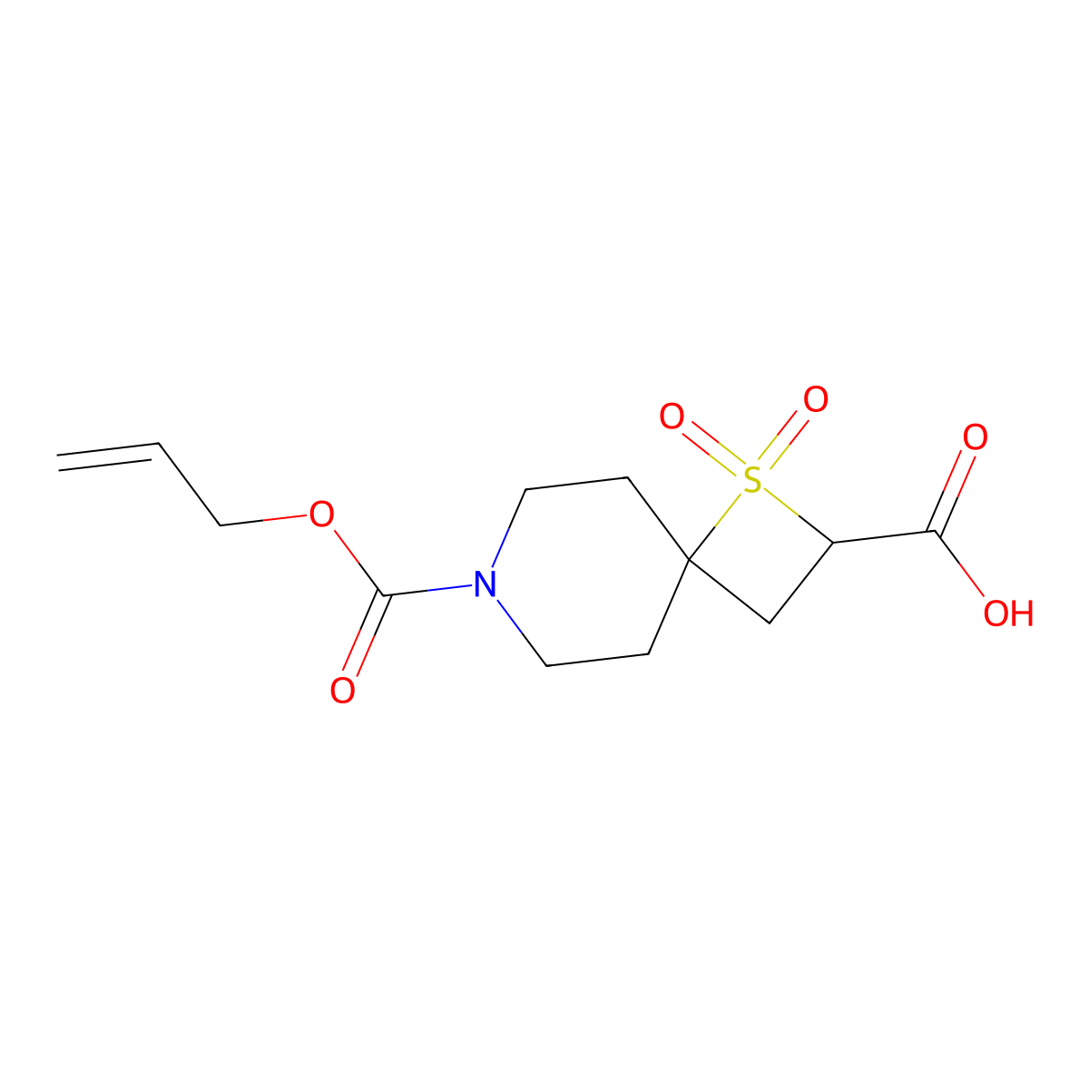 1,1-Dioxo-7-[(prop-2-en-1-yloxy)carbonyl]-1lambda6-thia-7-azaspiro[3.5]nonane-2-carboxylic acid molecular structure, CAS 2680731-86-4