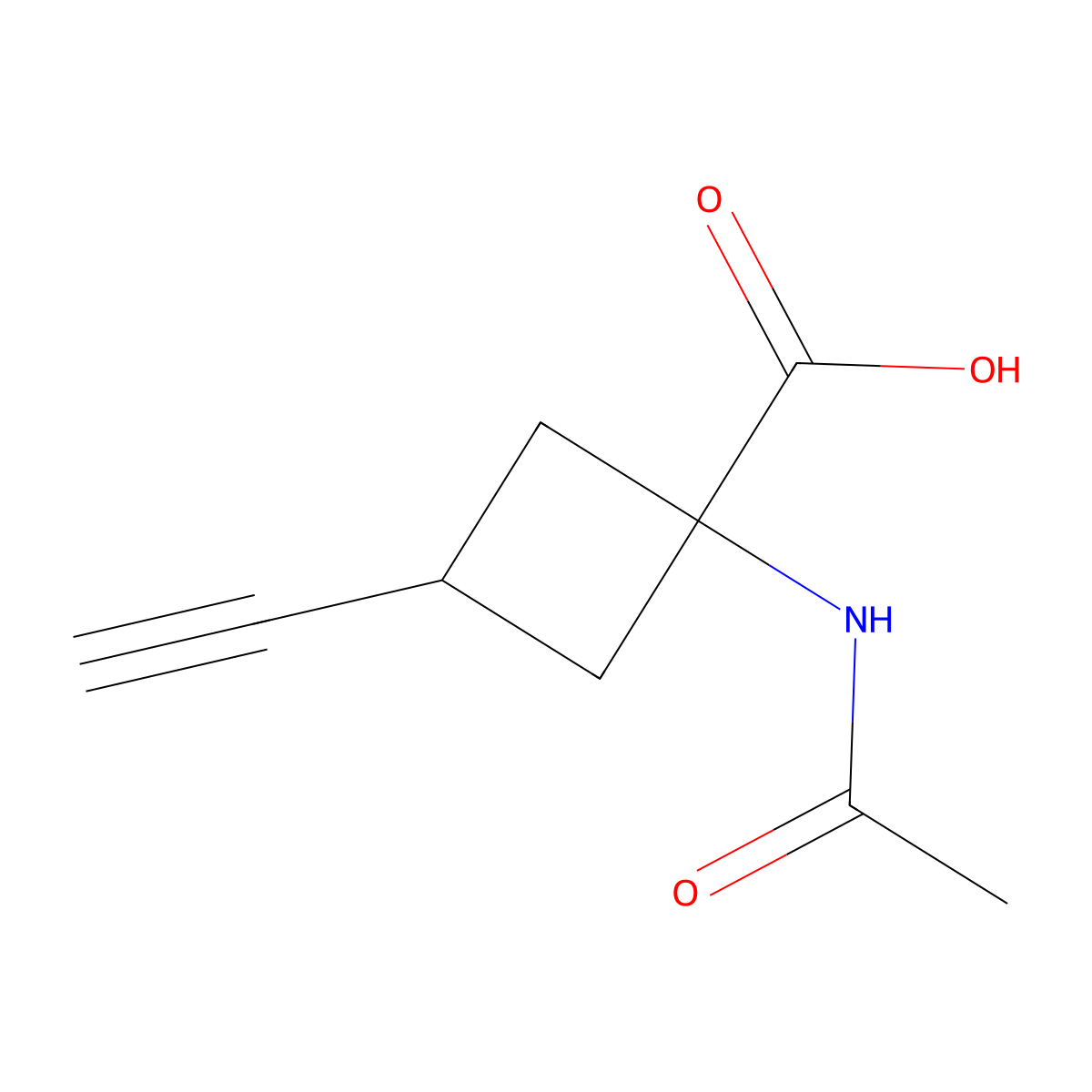 1-Acetamido-3-ethynylcyclobutane-1-carboxylic acid molecular structure, CAS 2680731-91-1