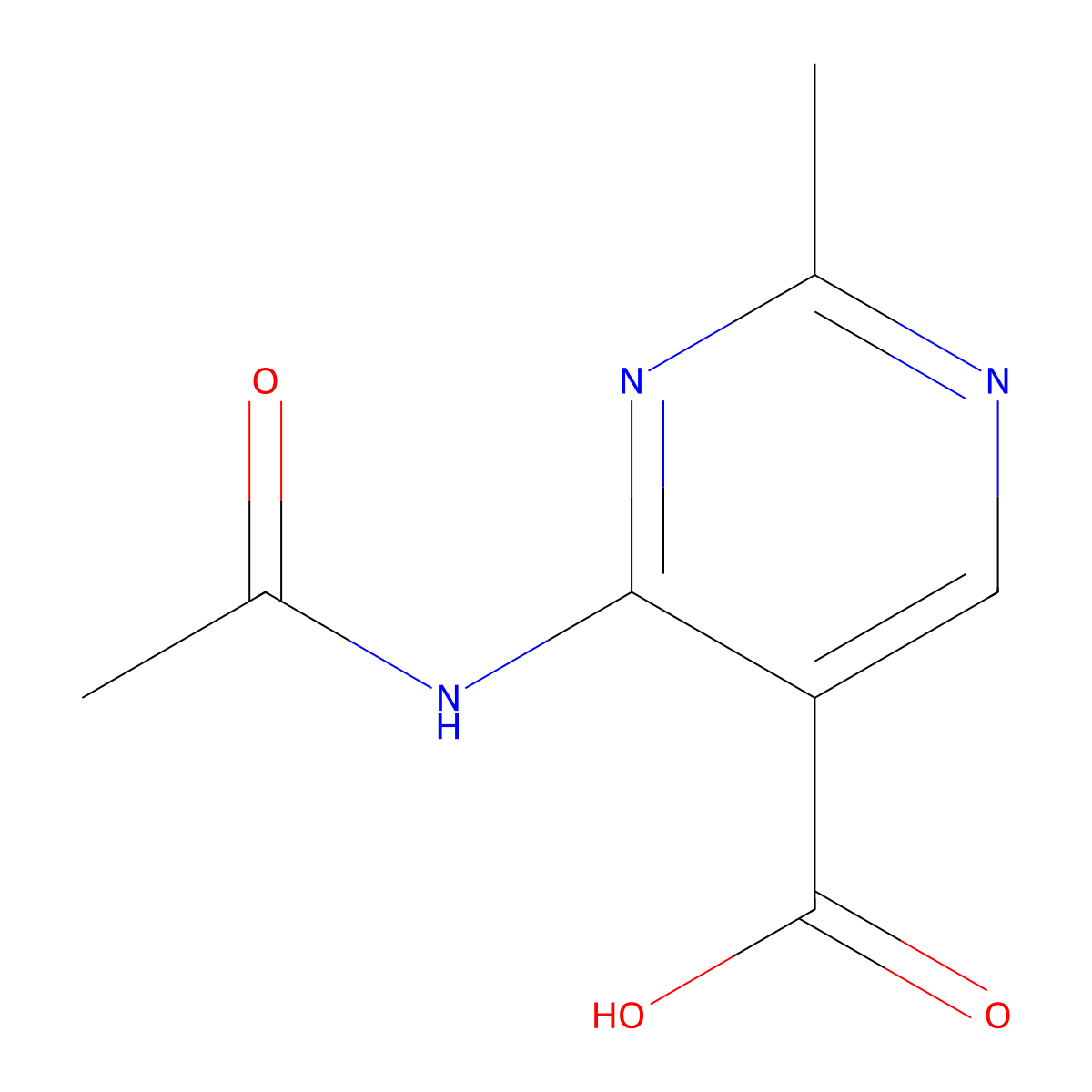 4-Acetamido-2-methylpyrimidine-5-carboxylic acid molecular structure, CAS 2680732-14-1
