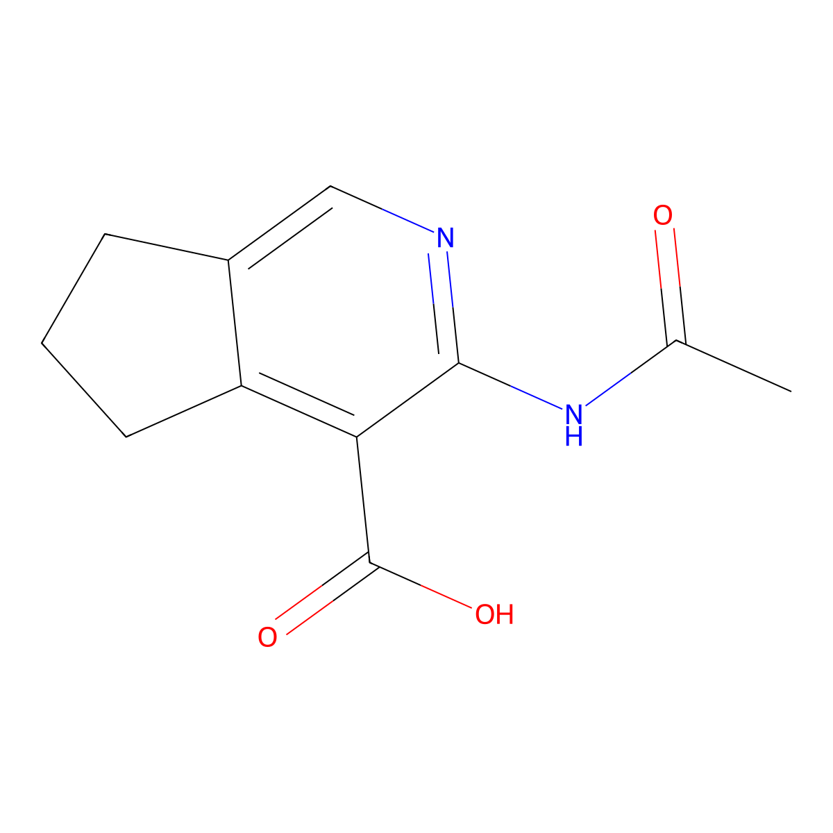 3-acetamido-5H,6H,7H-cyclopenta[c]pyridine-4-carboxylic acid molecular structure, CAS 2680732-20-9