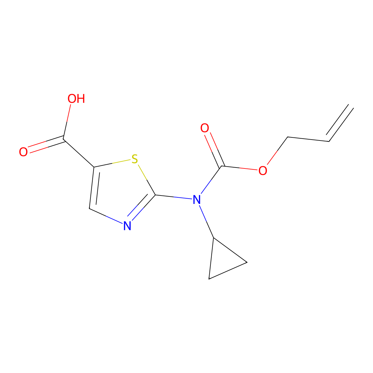 2-{Cyclopropyl[(prop-2-en-1-yloxy)carbonyl]amino}-1,3-thiazole-5-carboxylic acid molecular structure, CAS 2680732-29-8