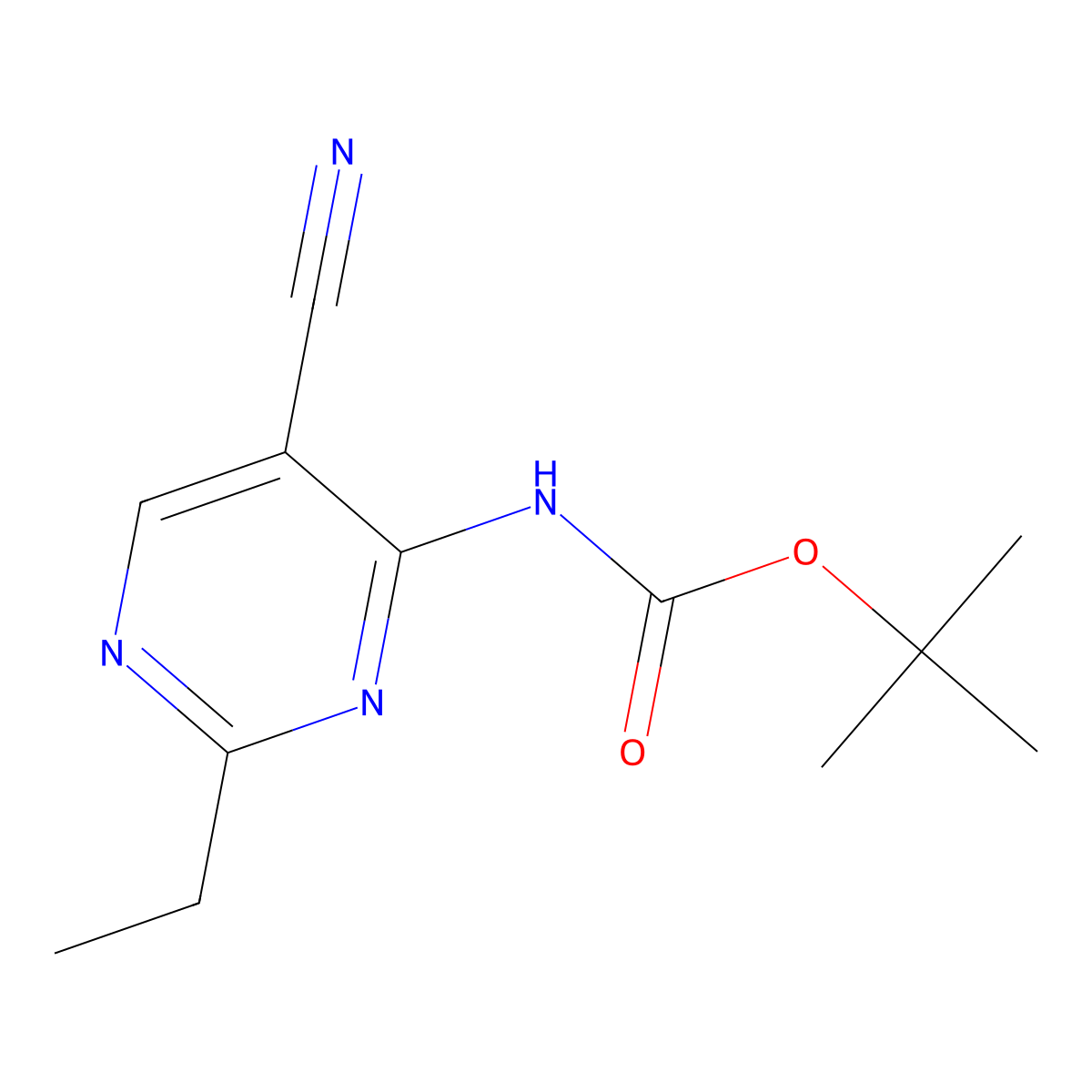 tert-butyl N-(5-cyano-2-ethylpyrimidin-4-yl)carbamate molecular structure, CAS 2680732-63-0