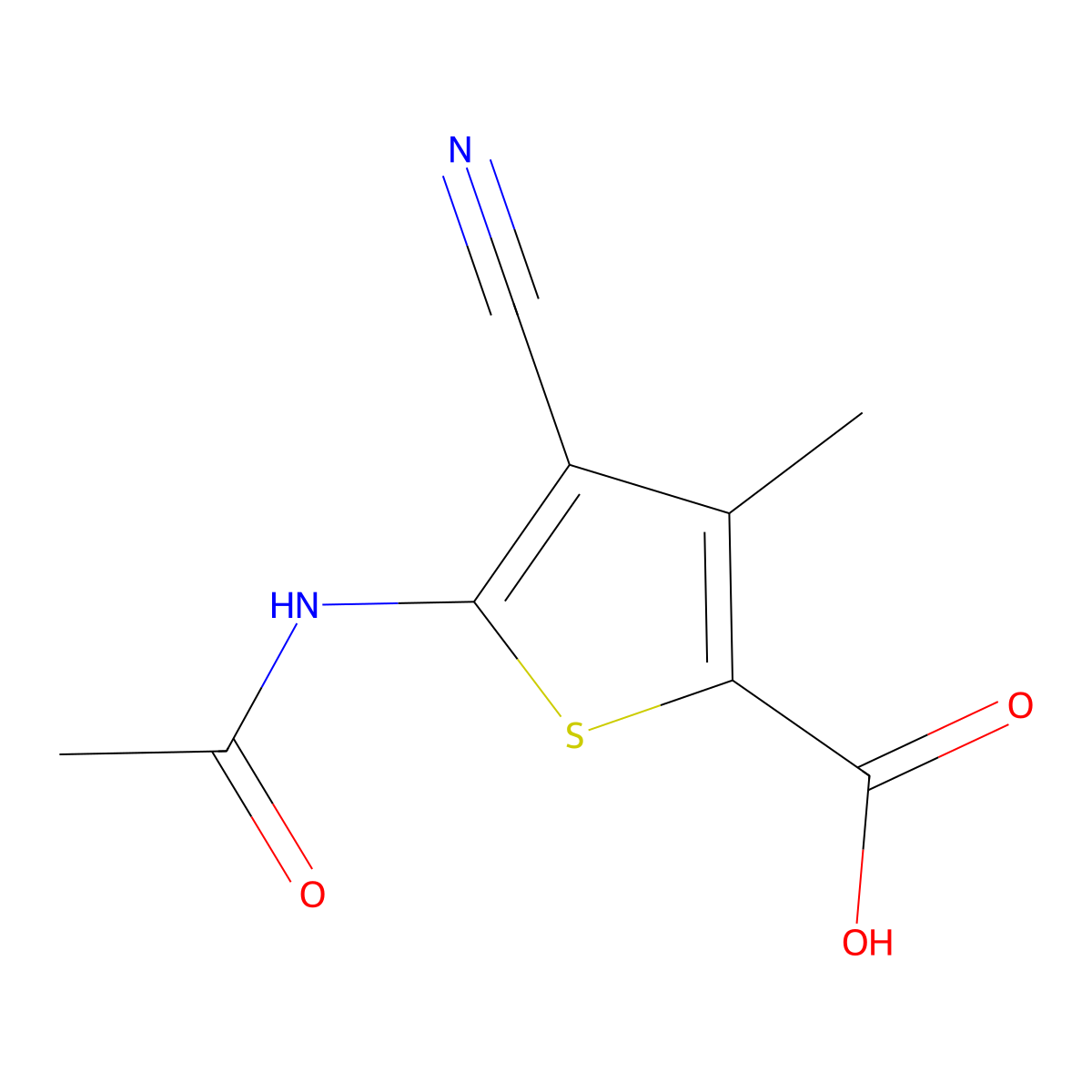 4-Cyano-5-acetamido-3-methylthiophene-2-carboxylic acid molecular structure, CAS 2680732-66-3