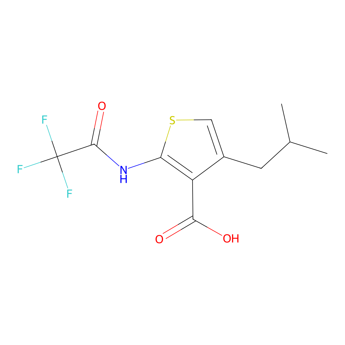 4-(2-Methylpropyl)-2-(2,2,2-trifluoroacetamido)thiophene-3-carboxylic acid molecular structure, CAS 2680732-76-5