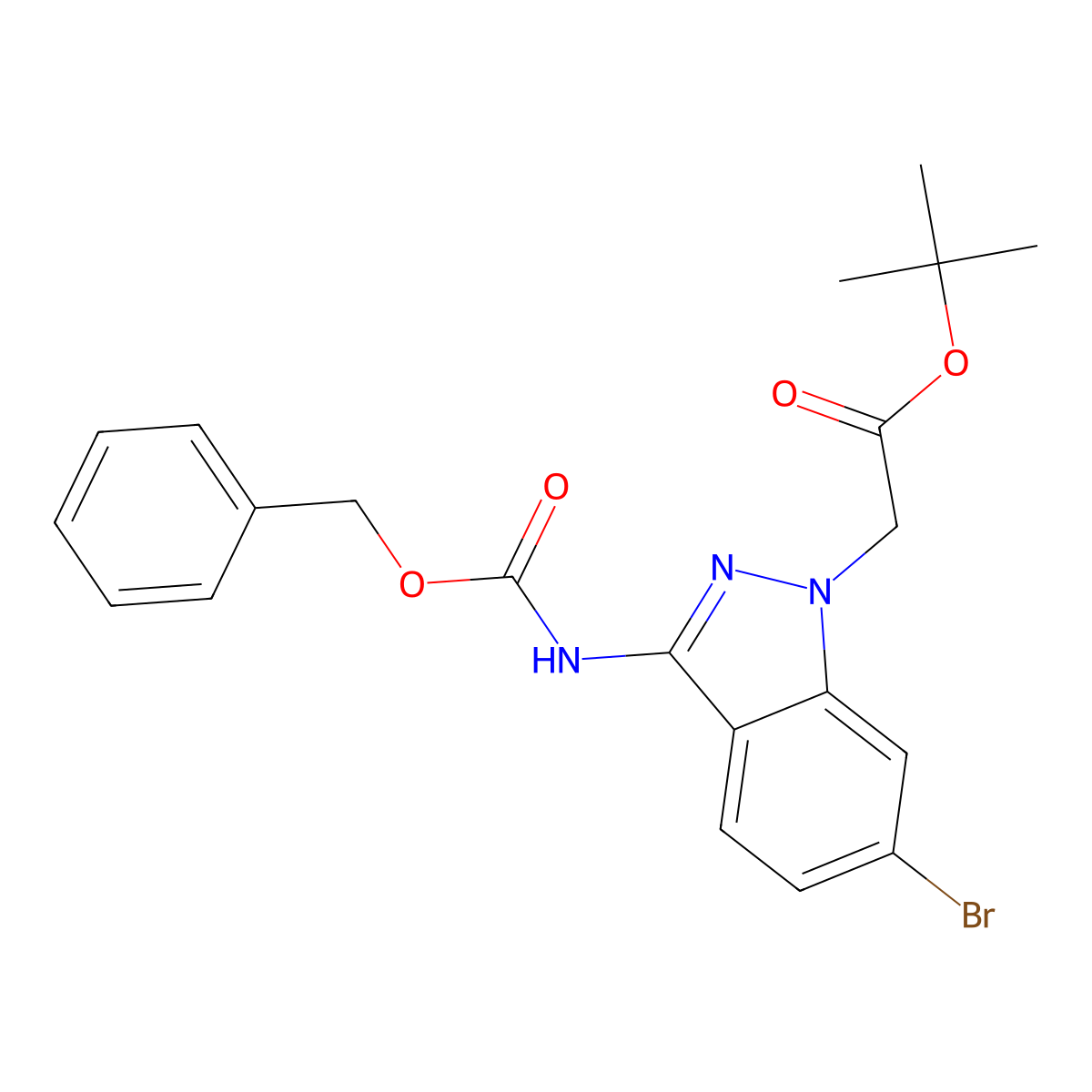 tert-butyl 2-(3-{[(benzyloxy)carbonyl]amino}-6-bromo-1H-indazol-1-yl)acetate molecular structure, CAS 2680732-94-7
