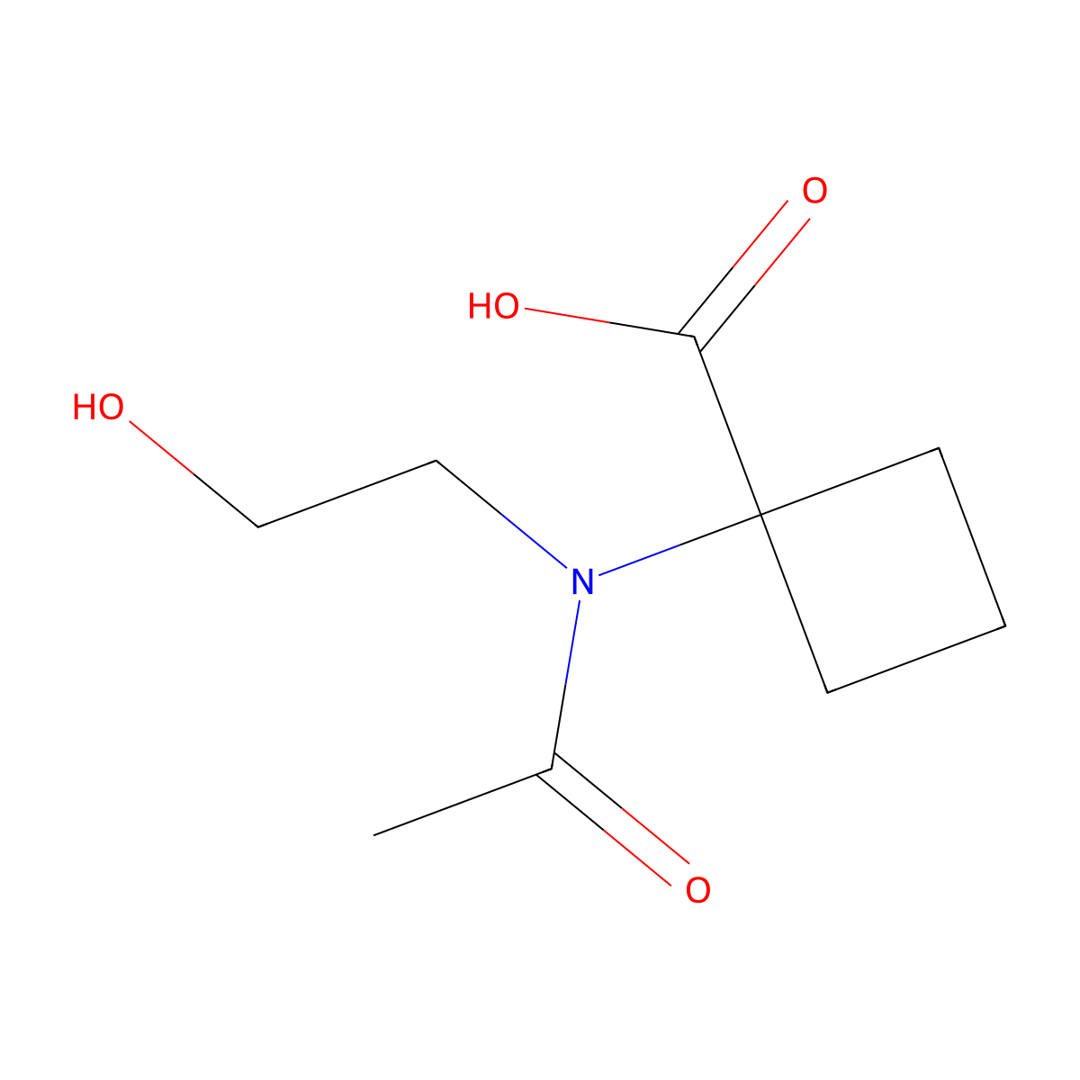 1-[N-(2-hydroxyethyl)acetamido]cyclobutane-1-carboxylic acid molecular structure, CAS 2680733-01-9