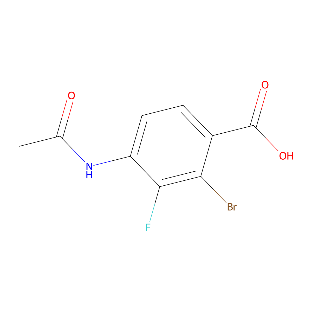 2-Bromo-4-acetamido-3-fluorobenzoic acid molecular structure, CAS 2680733-03-1