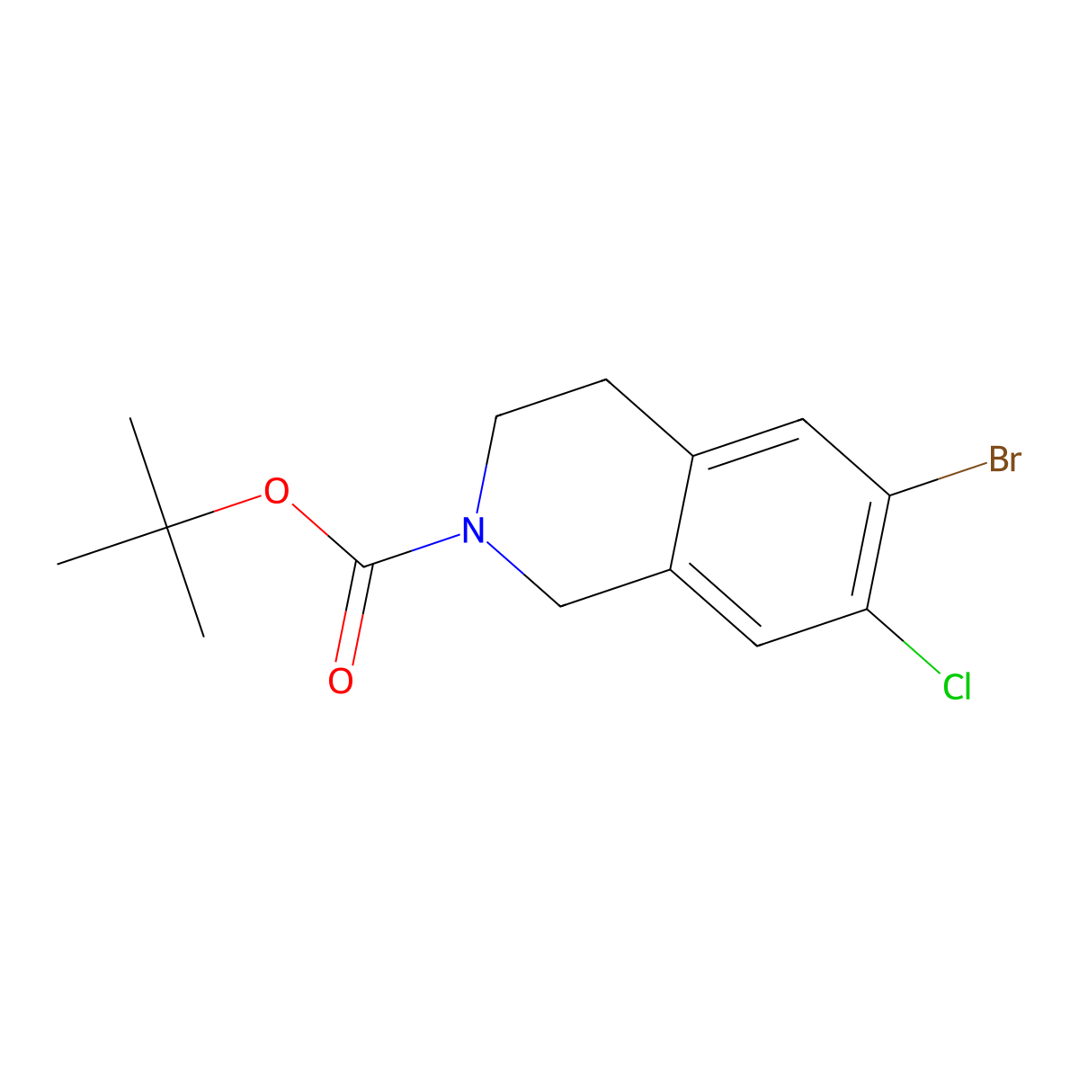 Tert-butyl 6-bromo-7-chloro-1,2,3,4-tetrahydroisoquinoline-2-carboxylate molecular structure, CAS 2680733-09-7