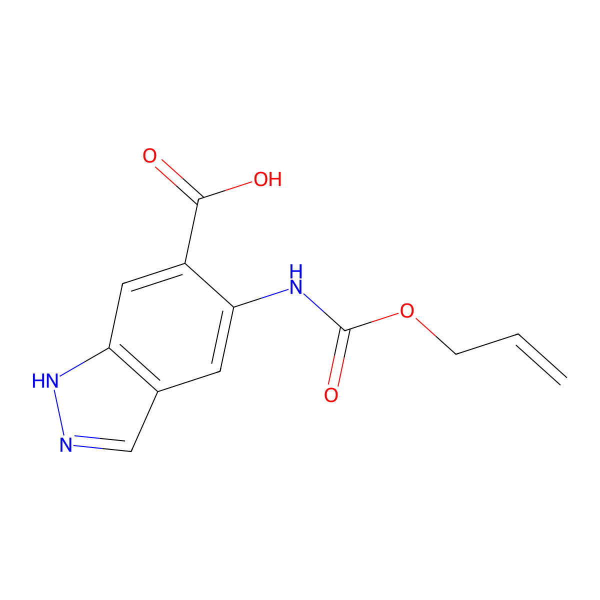 5-{[(prop-2-en-1-yloxy)carbonyl]amino}-1H-indazole-6-carboxylic acid molecular structure, CAS 2680733-25-7