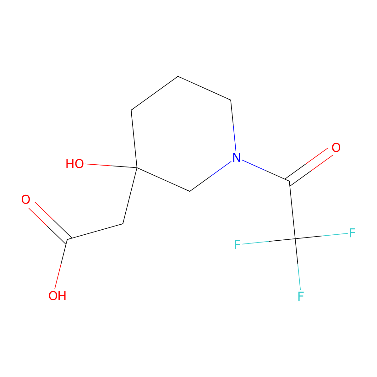 2-[3-Hydroxy-1-(trifluoroacetyl)piperidin-3-yl]acetic acid molecular structure, CAS 2680733-27-9