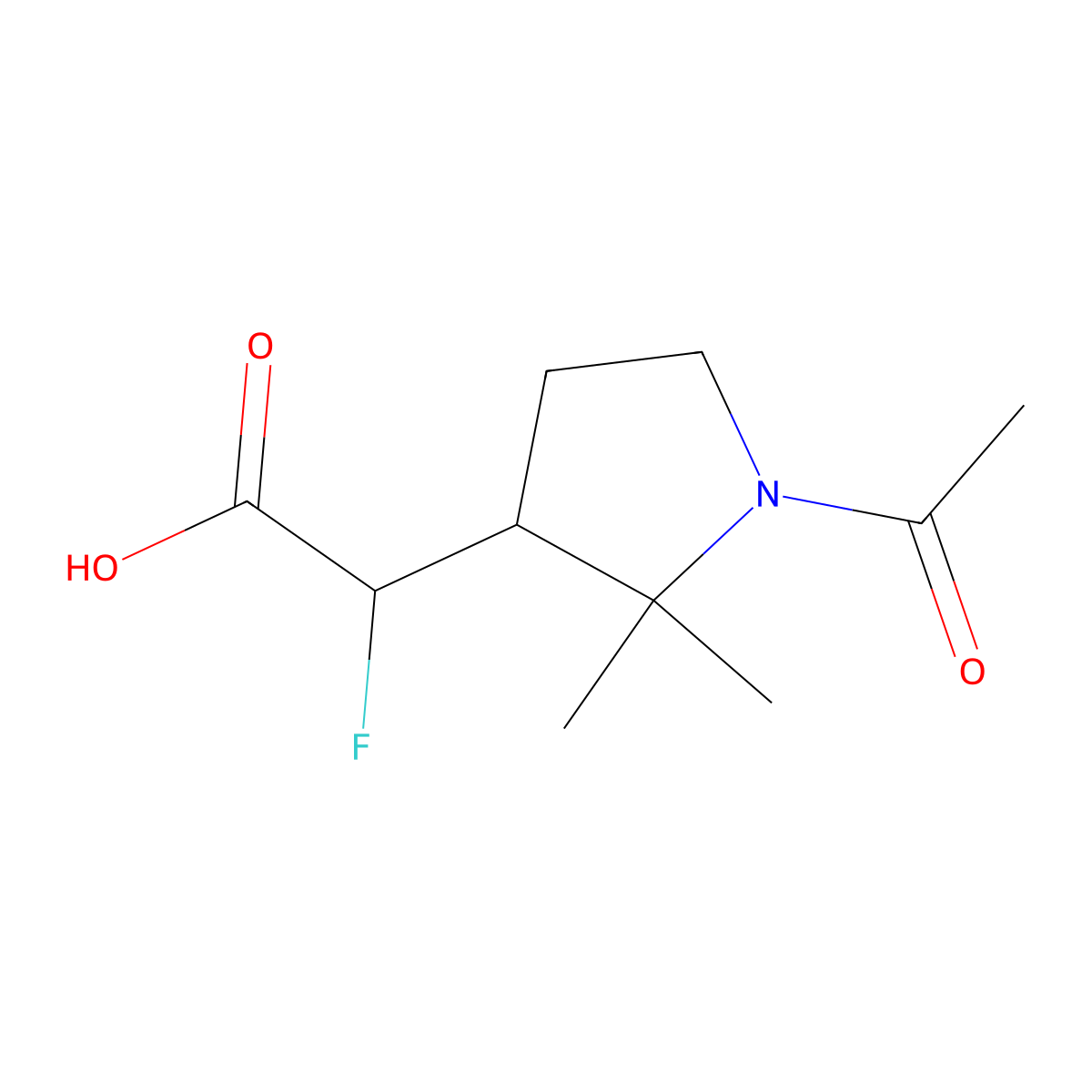 2-(1-Acetyl-2,2-dimethylpyrrolidin-3-yl)-2-fluoroacetic acid molecular structure, CAS 2680733-30-4