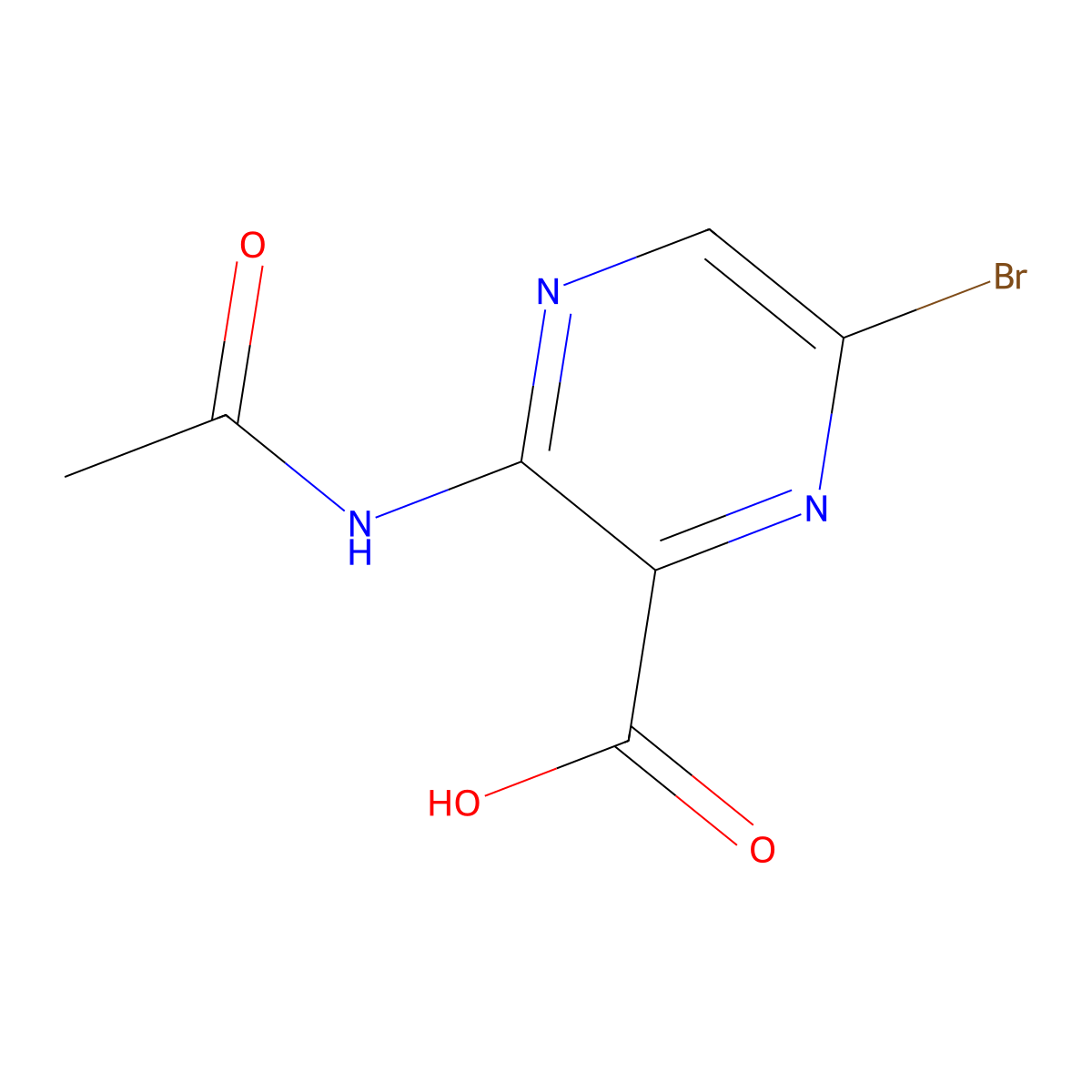 6-Bromo-3-acetamidopyrazine-2-carboxylic acid molecular structure, CAS 2680733-34-8